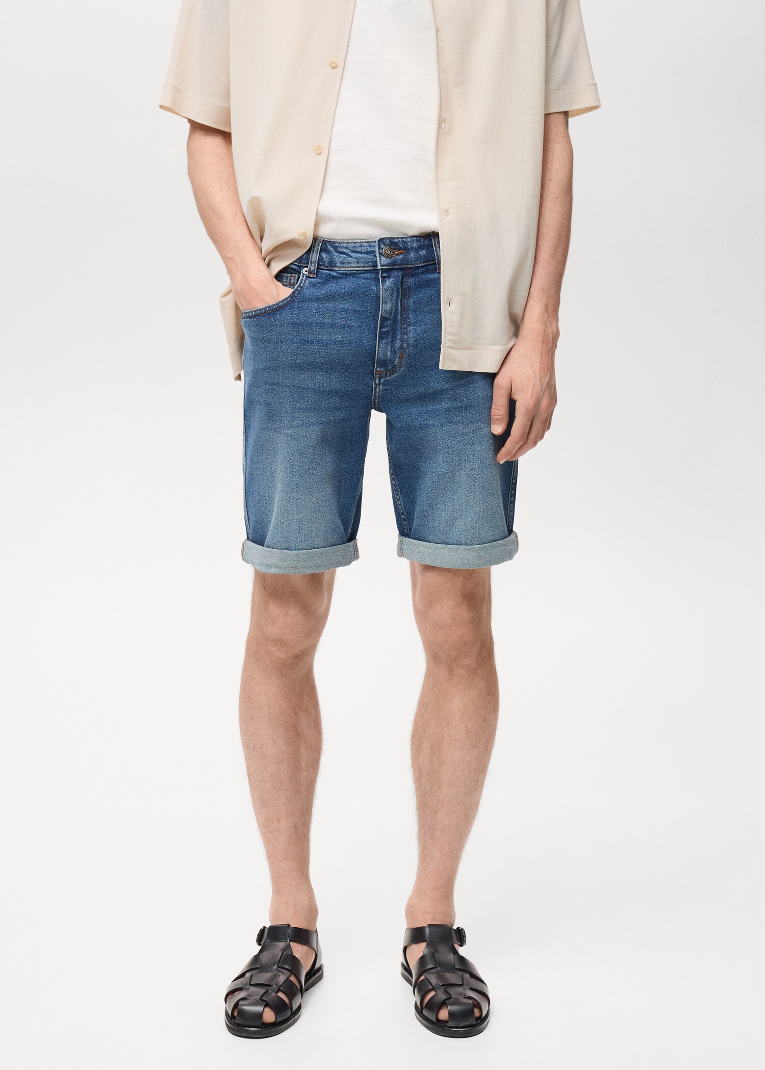 Slim-fit denim bermuda shorts - Medium plane