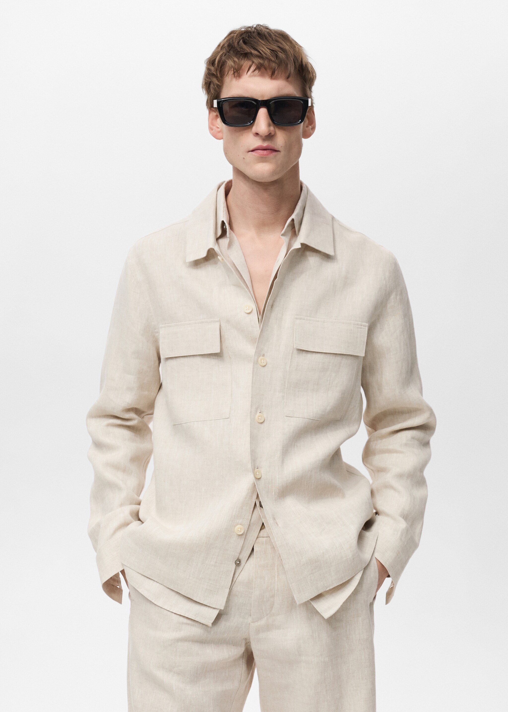 100% linen overshirt with pockets - Medium plane