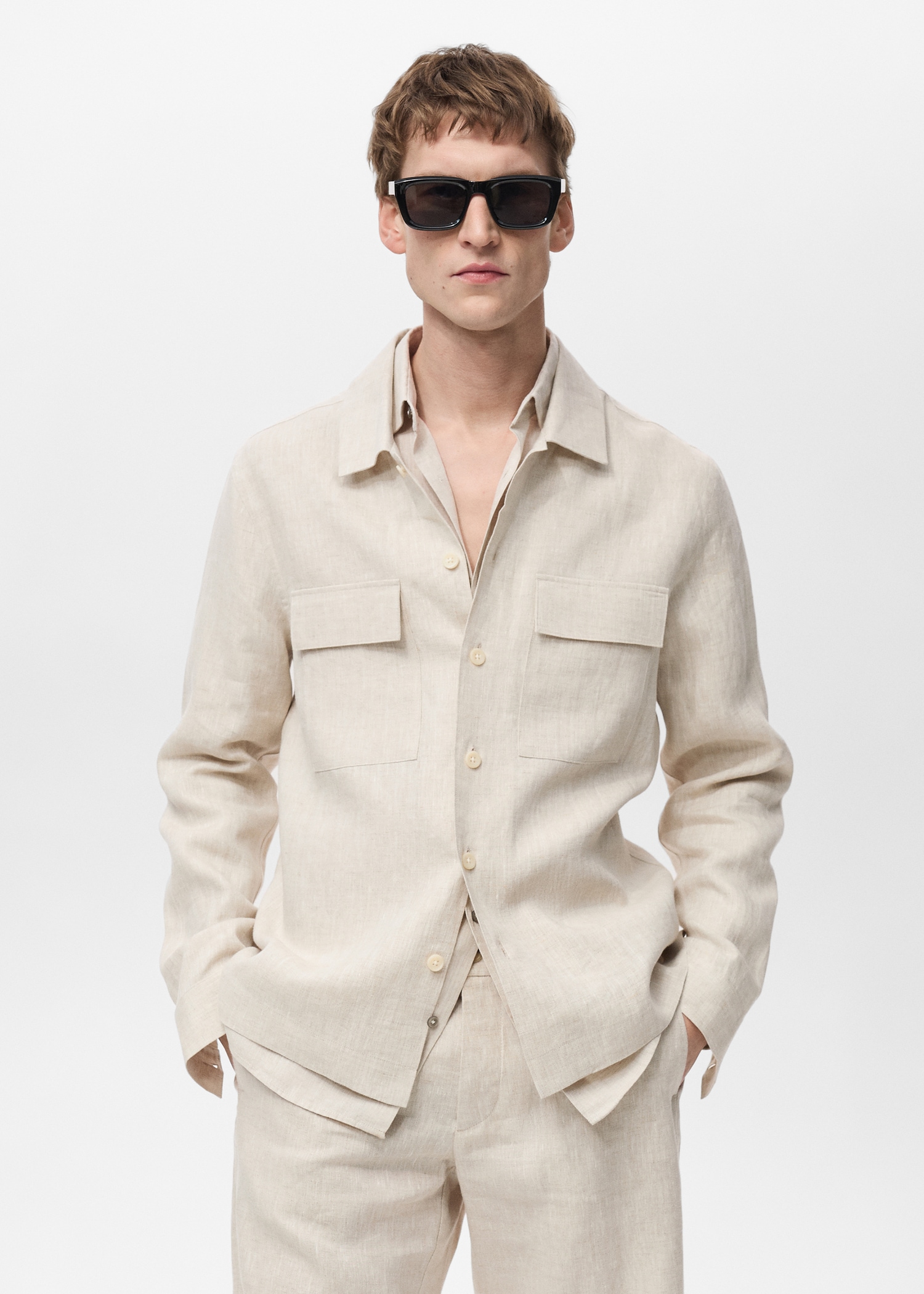 100% linen overshirt with pockets - Medium plane