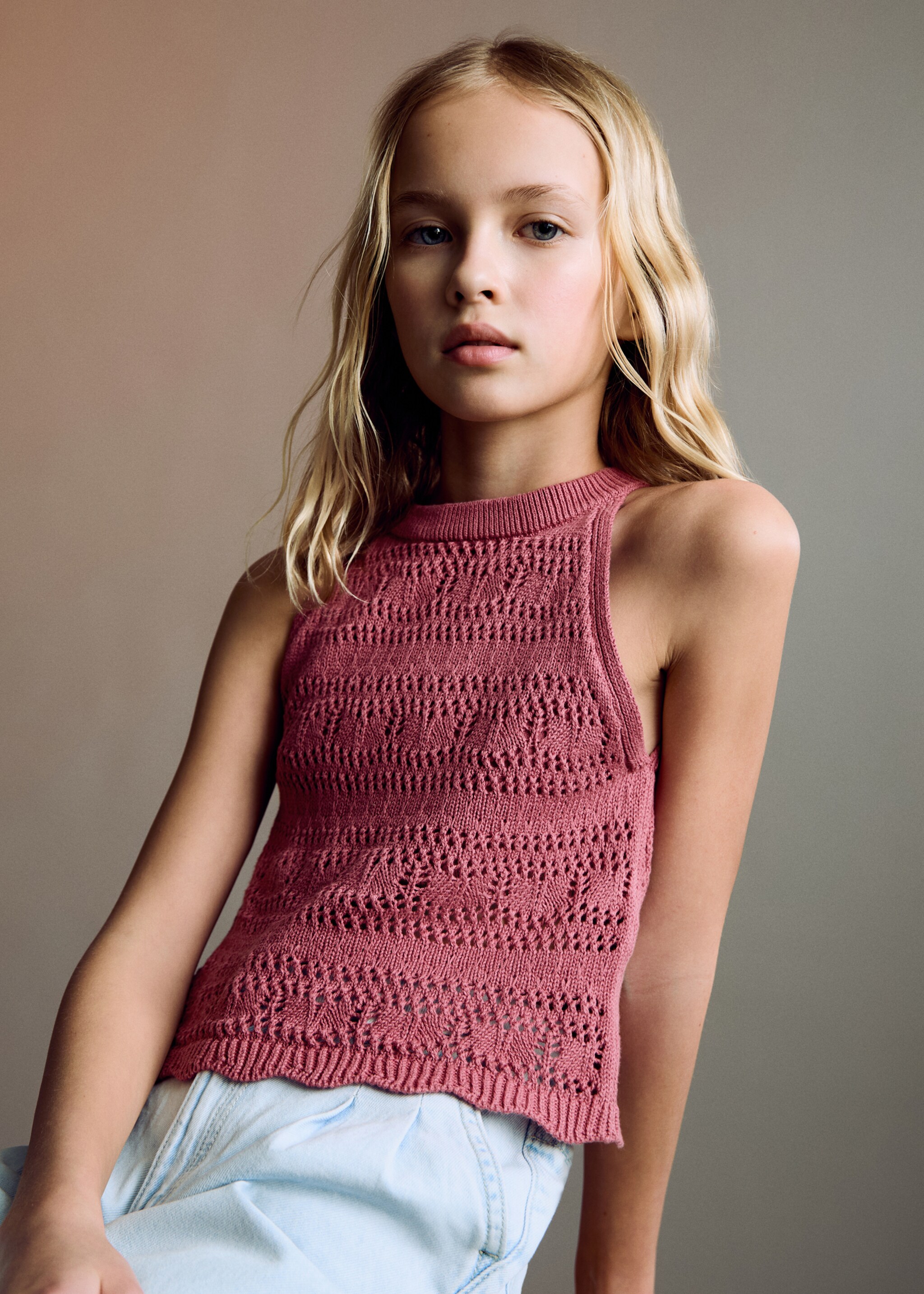 Openwork knit cotton top - Medium plane
