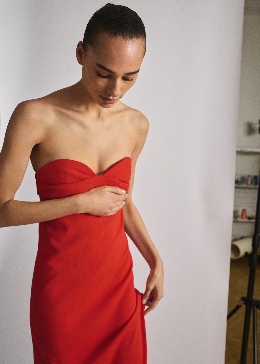Mango Strapless dress with sweetheart neckline