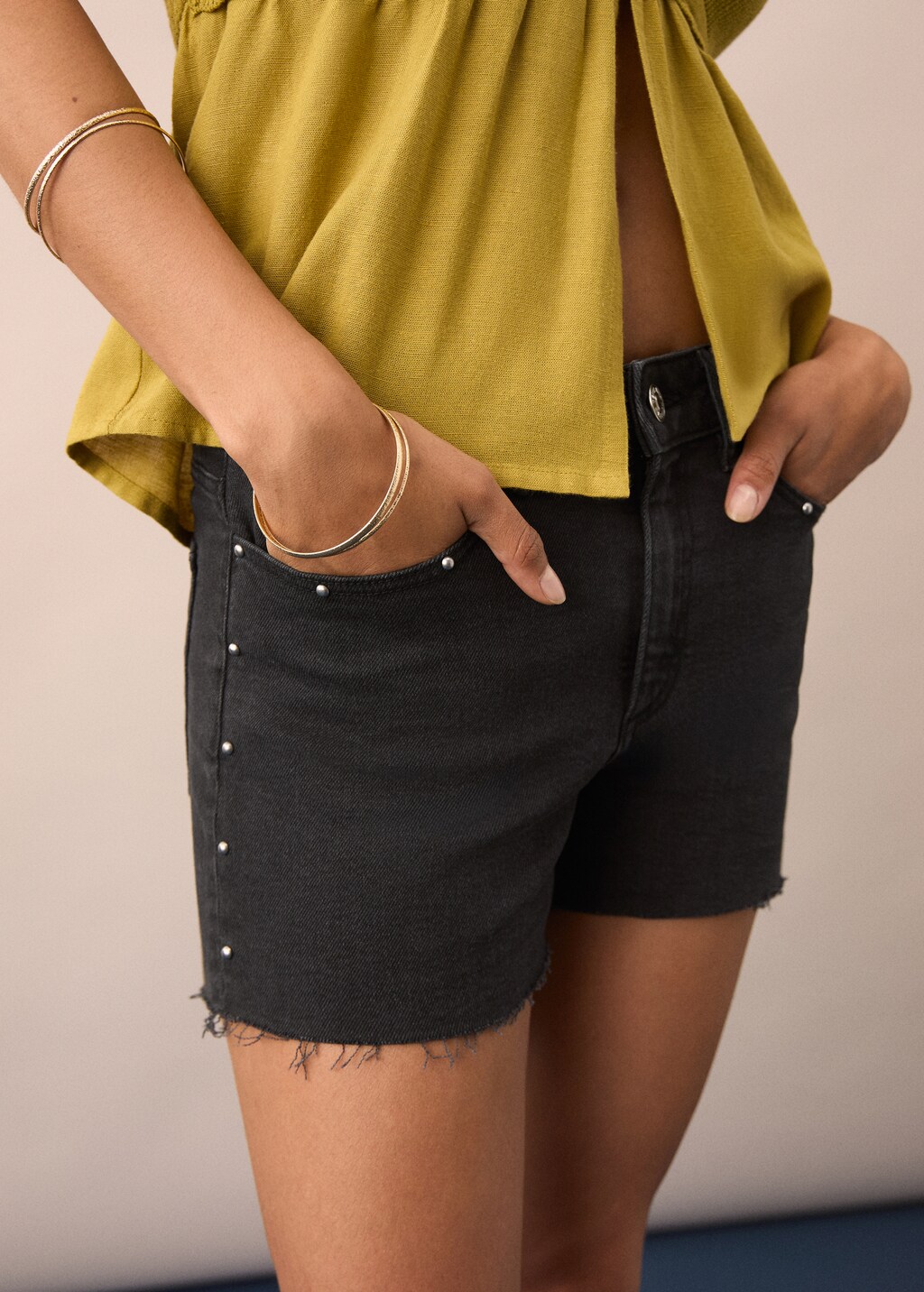 Studded denim shorts