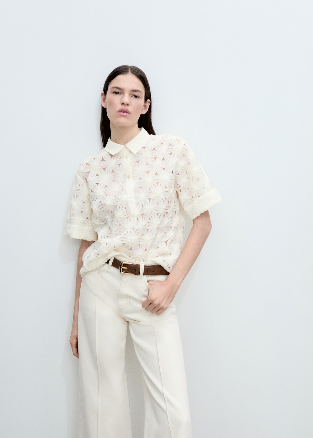 Openwork floral textured shirt - Women | MANGO USA Openwork floral textured shirt - Women | MANGO USA
