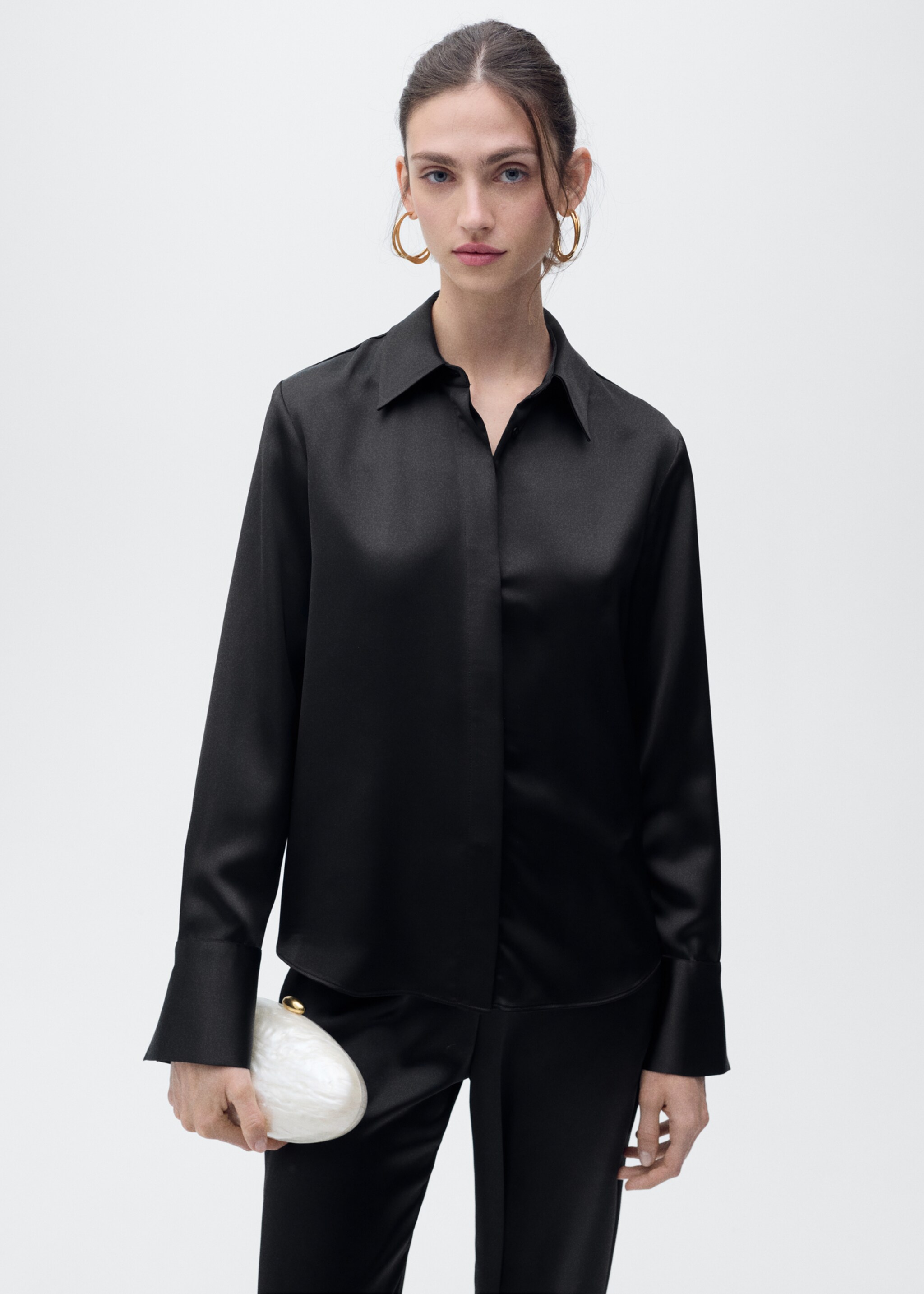 Satin shirt with hidden buttons - Medium plane