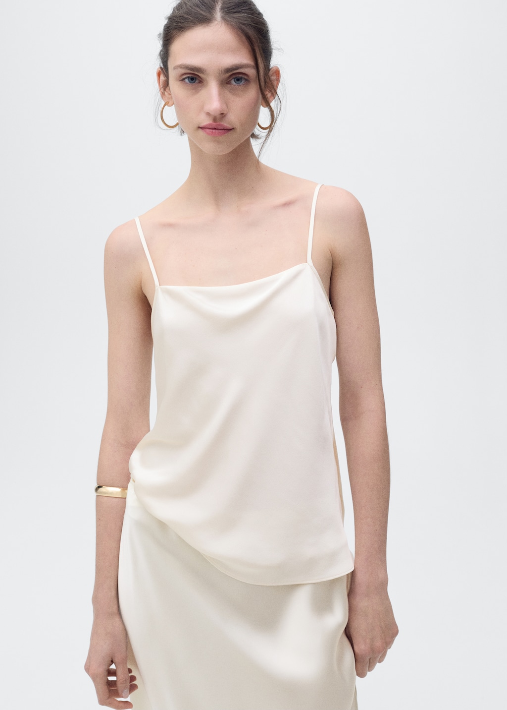 Satin top with draped neckline - Women | MANGO USA