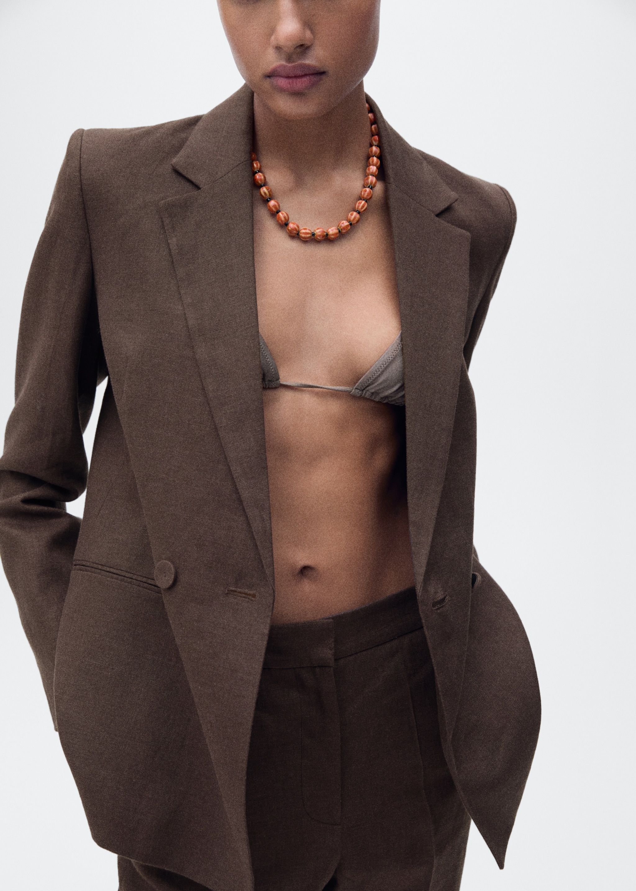 Straight-fit linen suit trousers - Medium plane