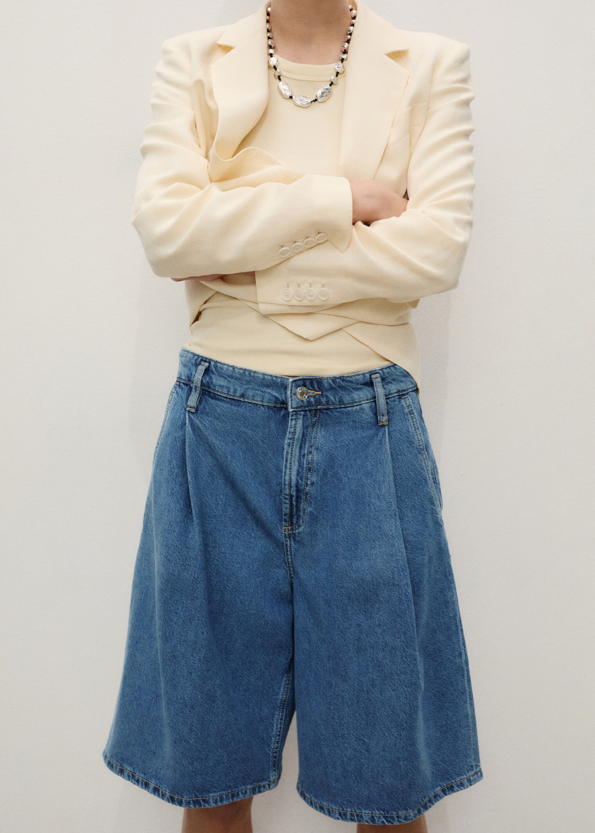 Wideleg denim jorts with pleats - Medium plane