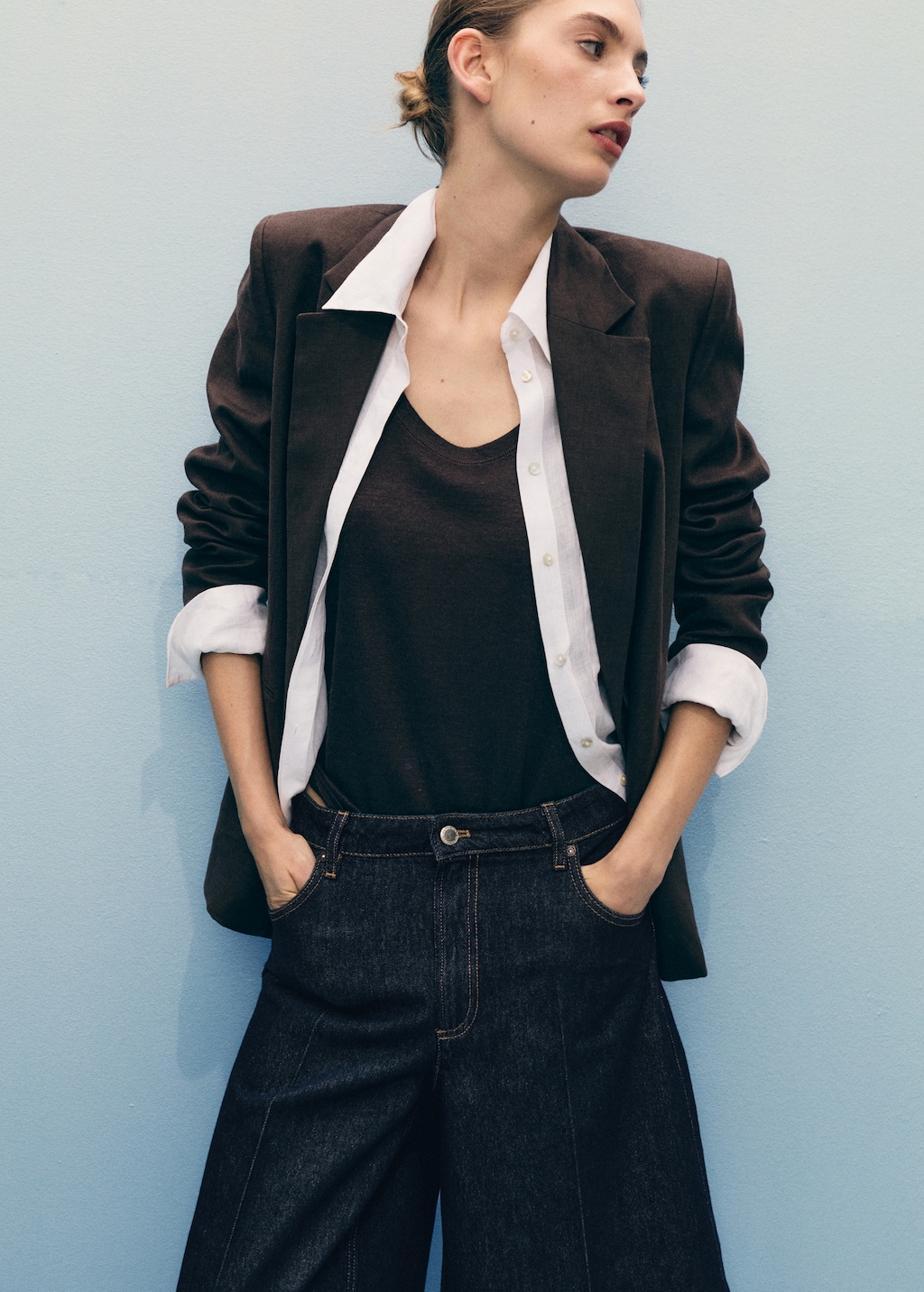 High-waisted denim bermuda jorts