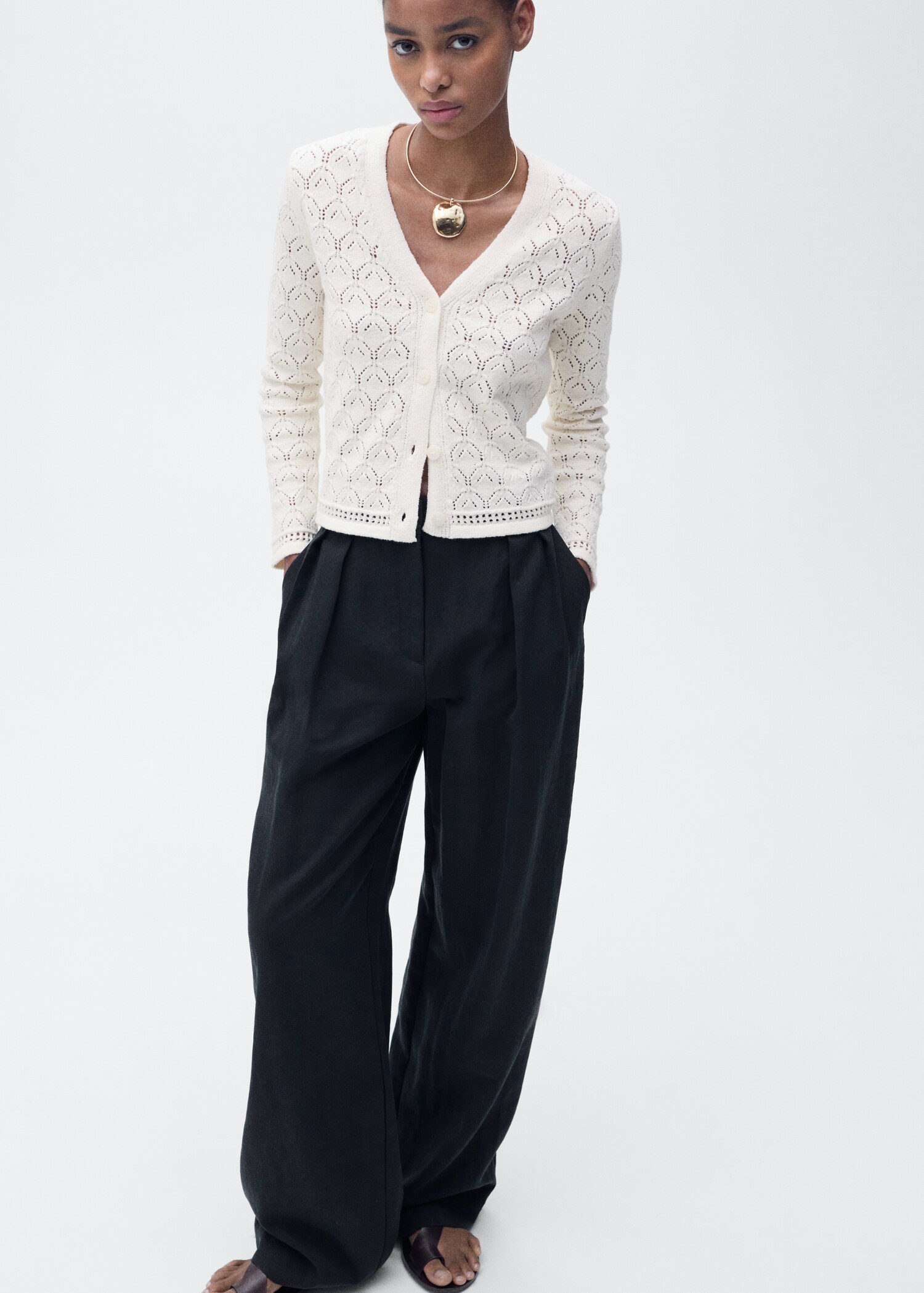 Openwork detail knit cardigan - Details of the article 2