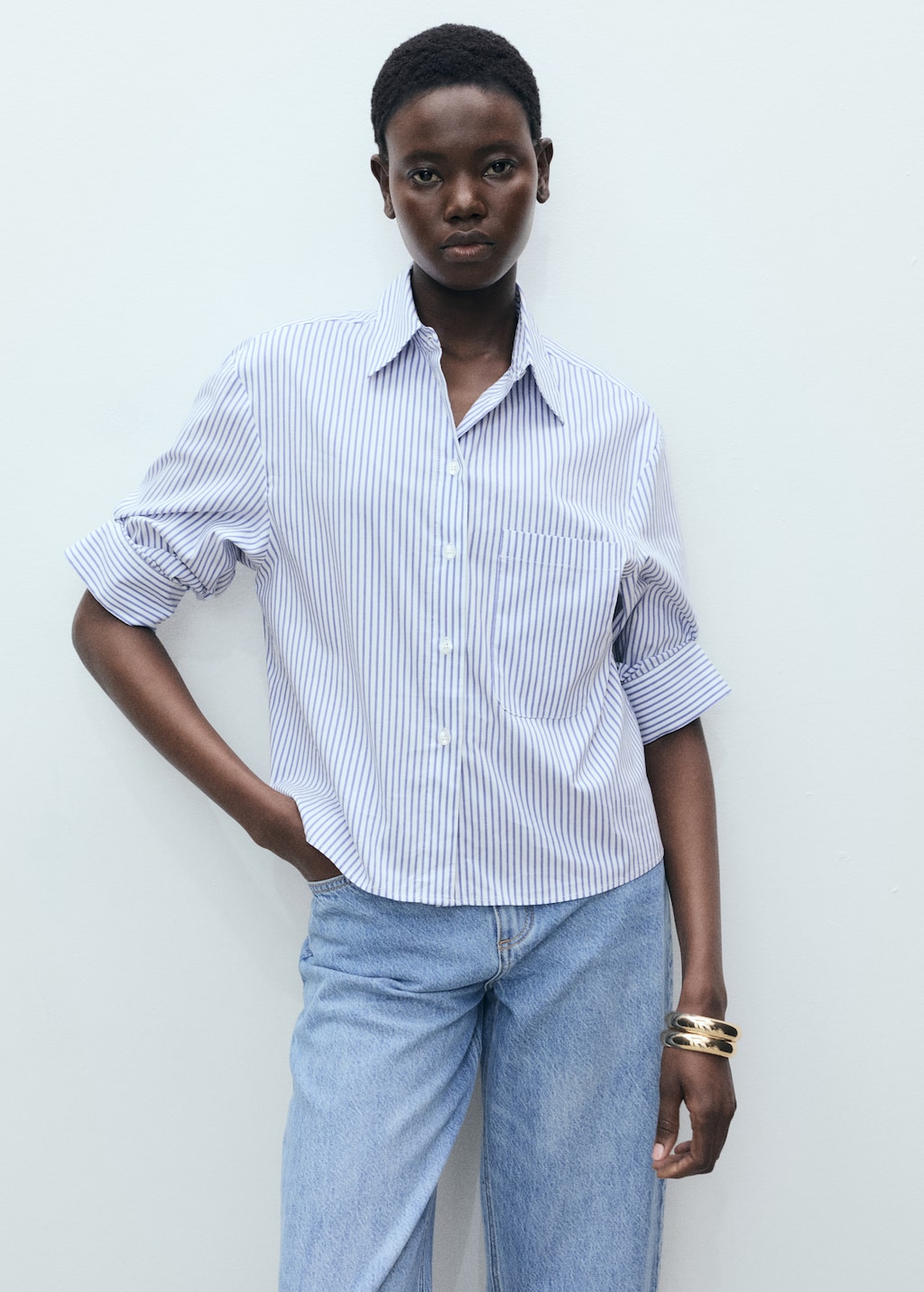 Striped multi-position sleeve shirt - Women | MANGO USA