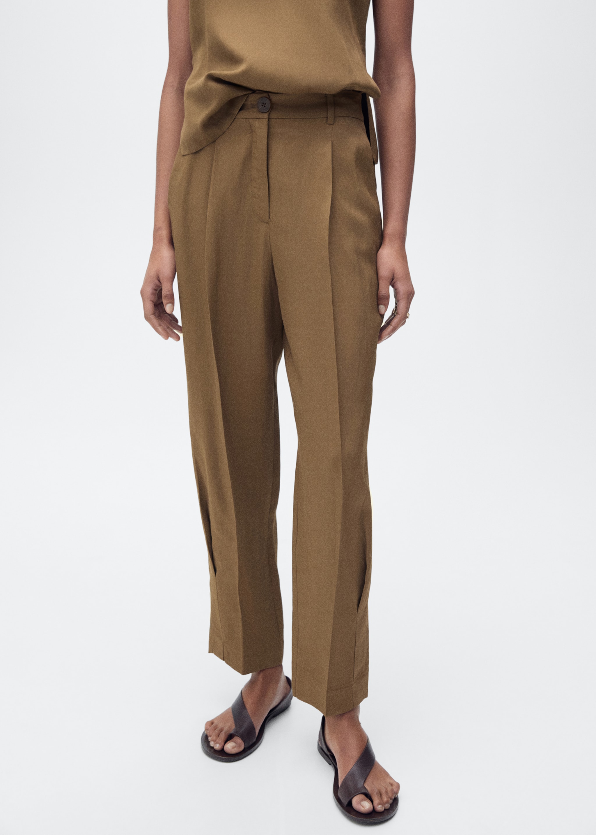 Linen-blend pleated trousers - Medium plane