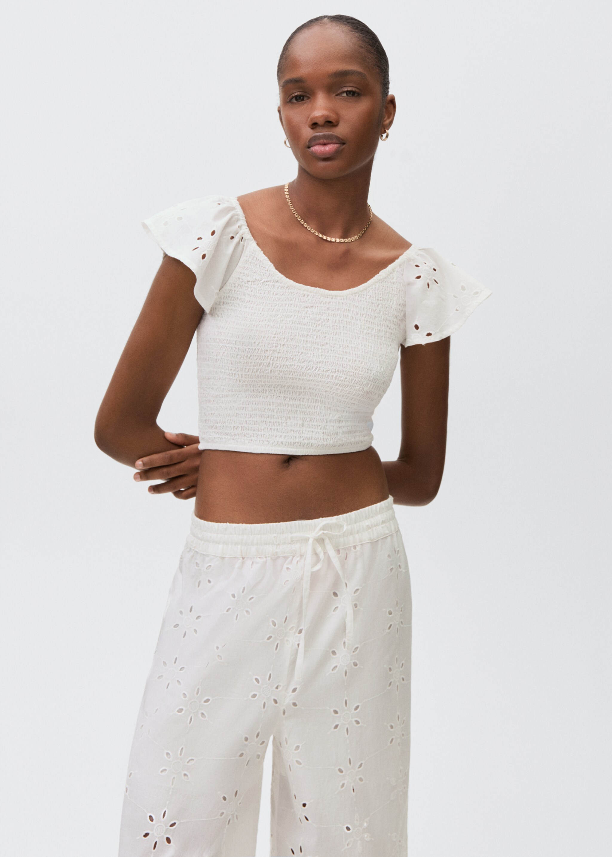 Pantalon droit brodé - Plan moyen