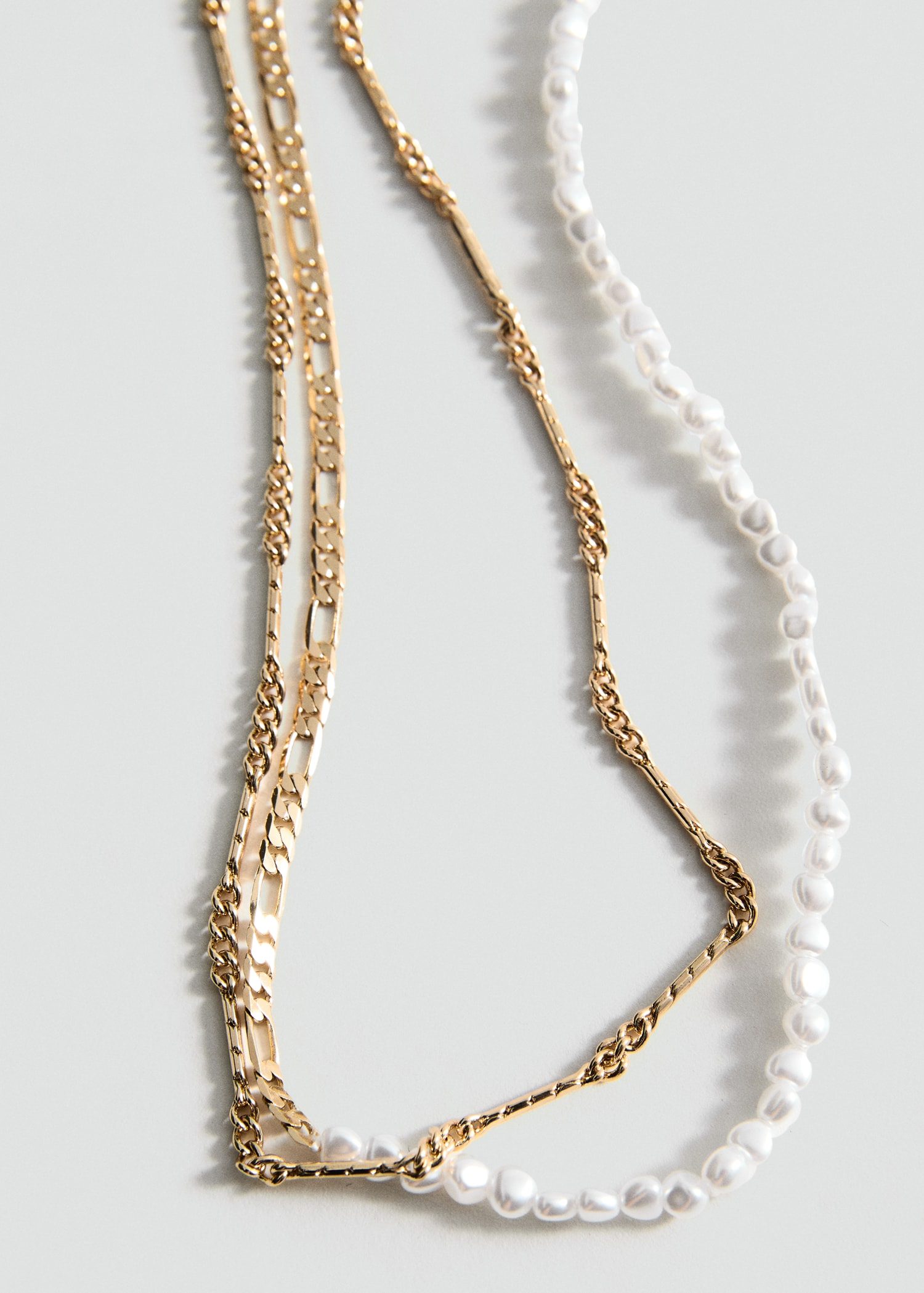 Double pearl chain necklace - Medium plane
