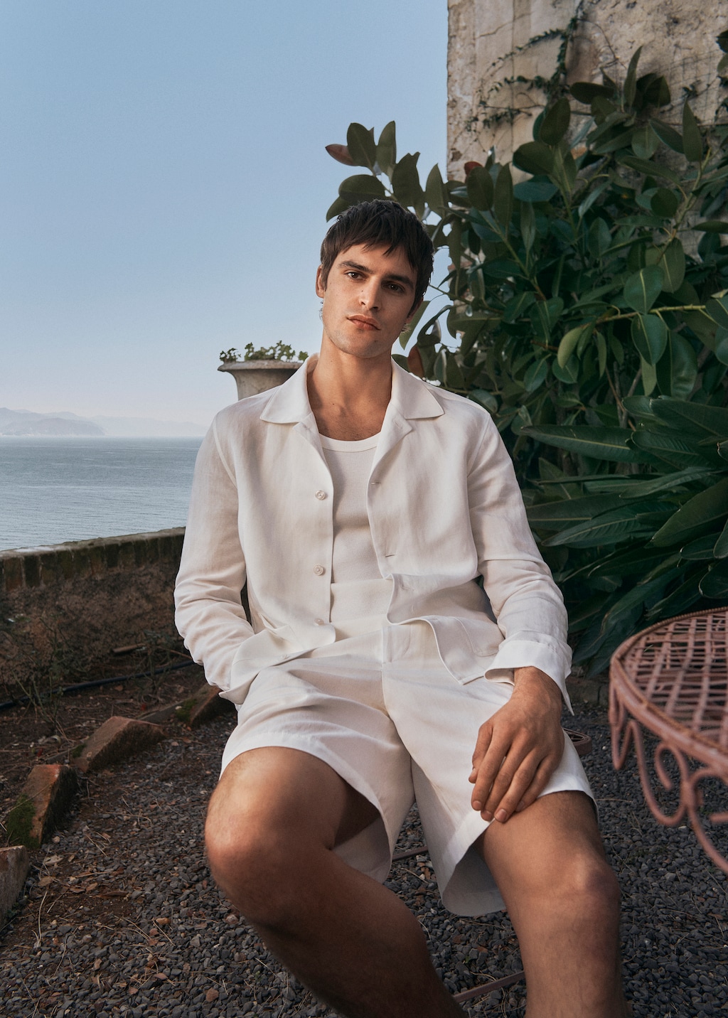 Linen-blend overshirt with pockets