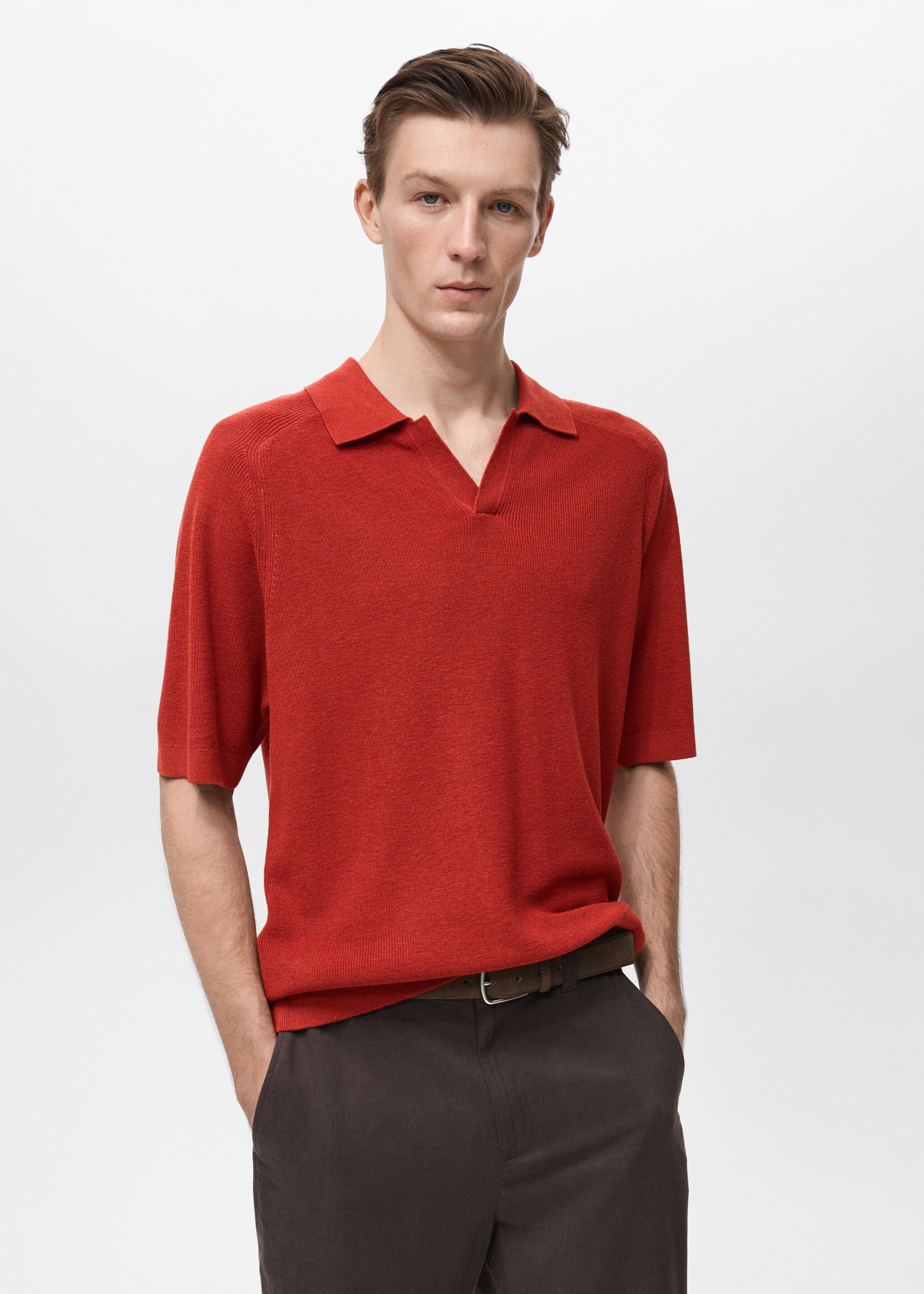 Structured knitted polo shirt - Medium plane