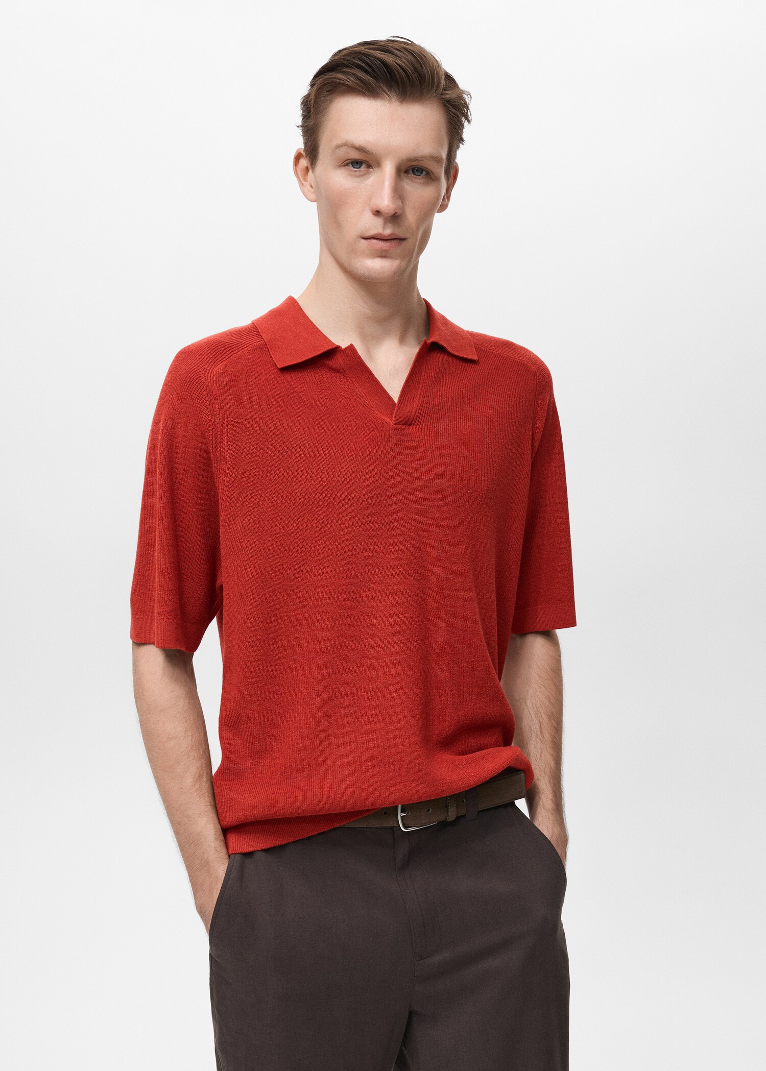 Structured knitted polo shirt - Medium plane