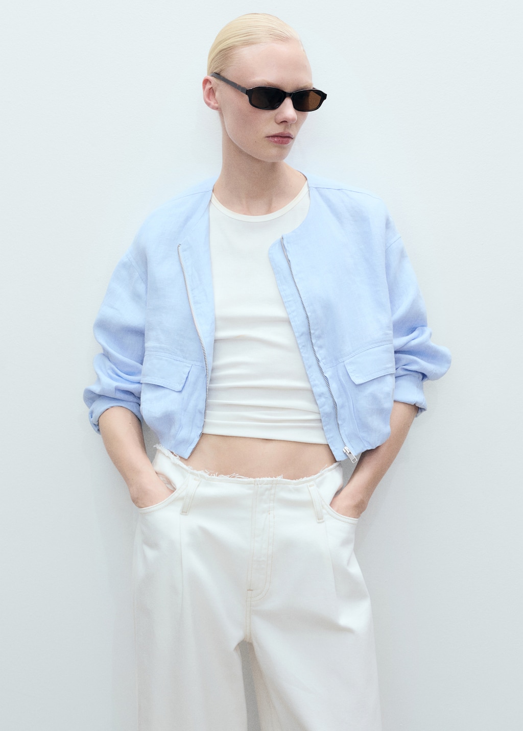Cropped linen jacket with pockets - Women | MANGO USA Cropped linen jacket with pockets - Women | MANGO USA