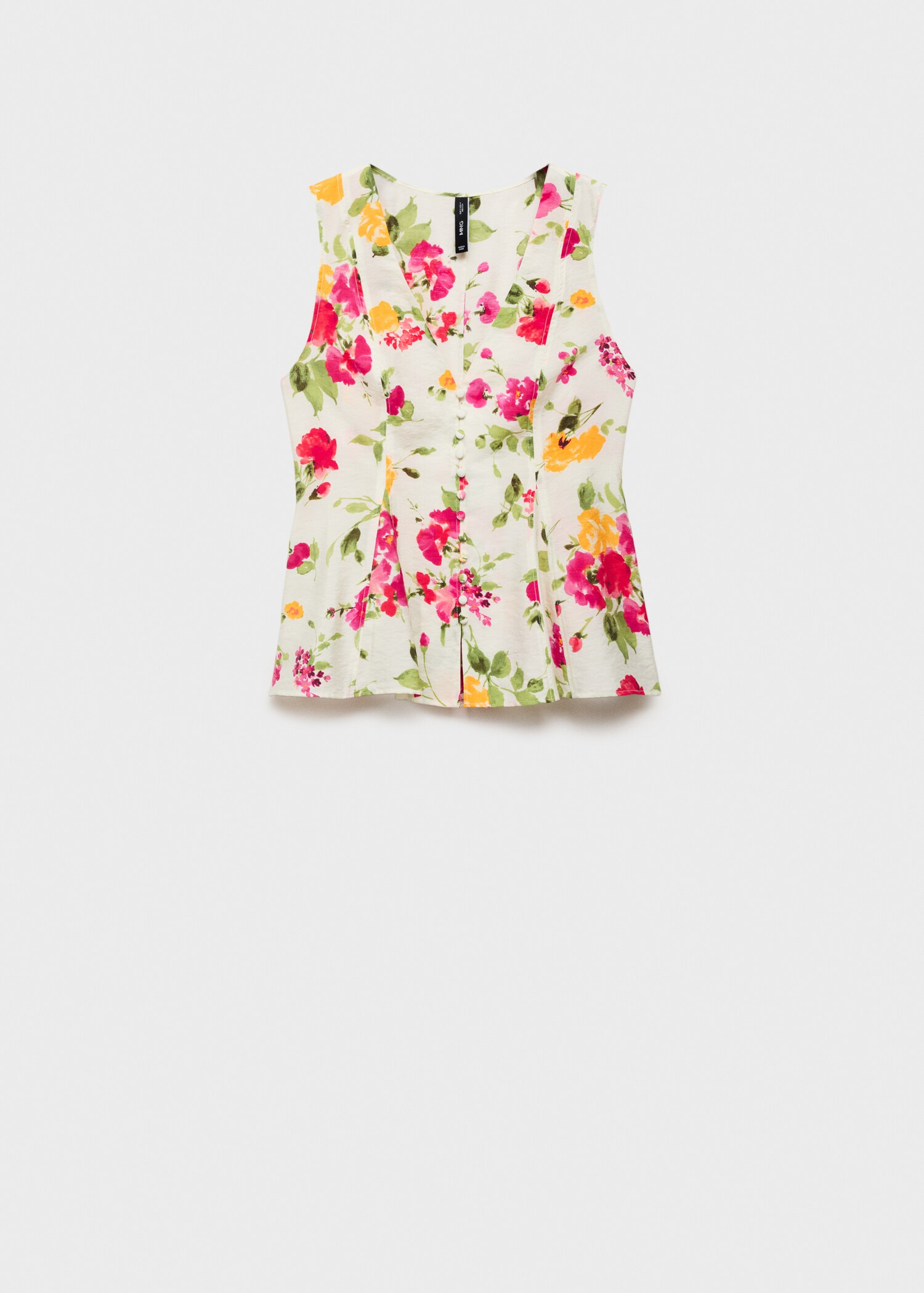Figursydd bluse med blomster og knapper - Artikkel uten modell