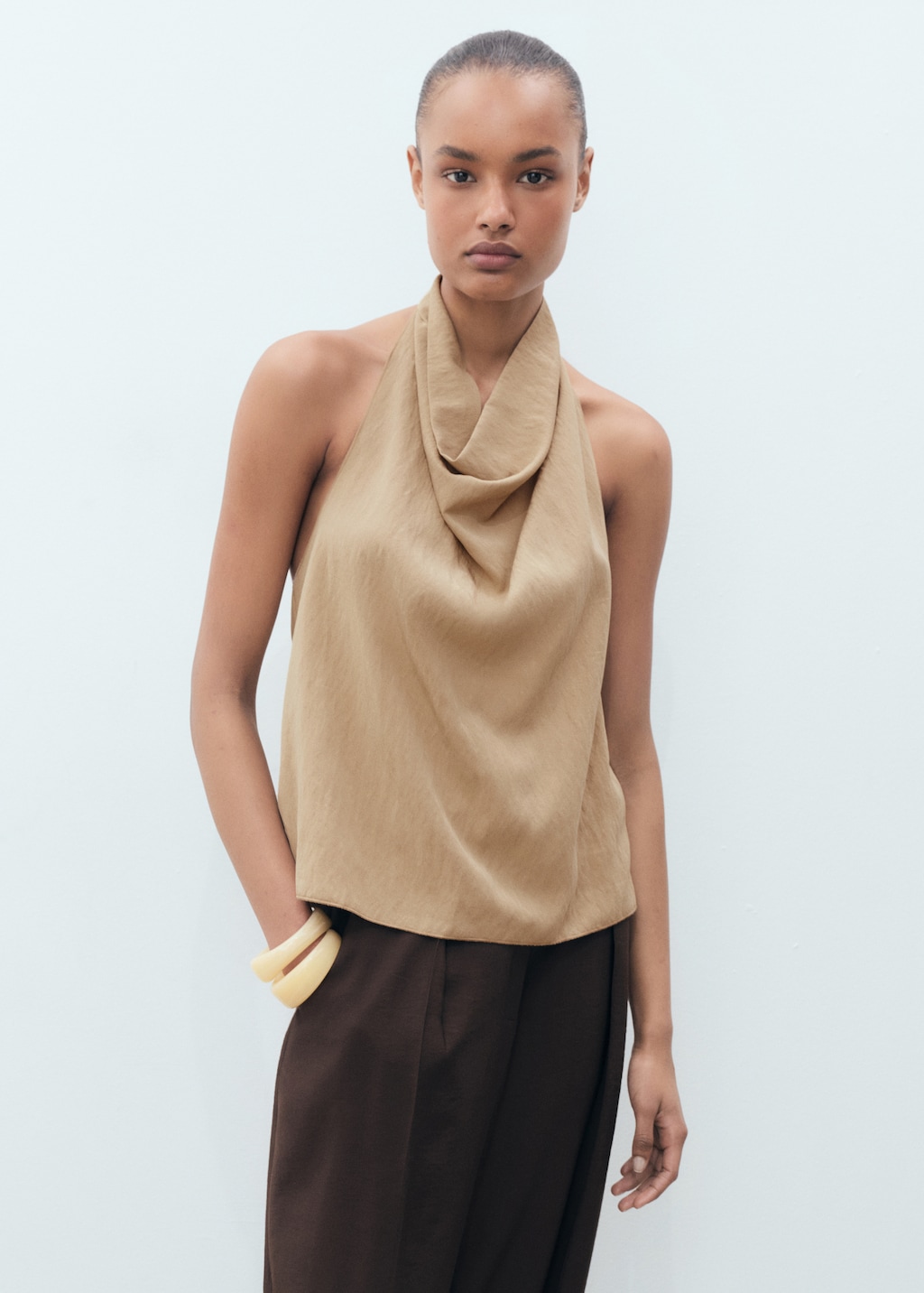 Lyocell top with draped neck