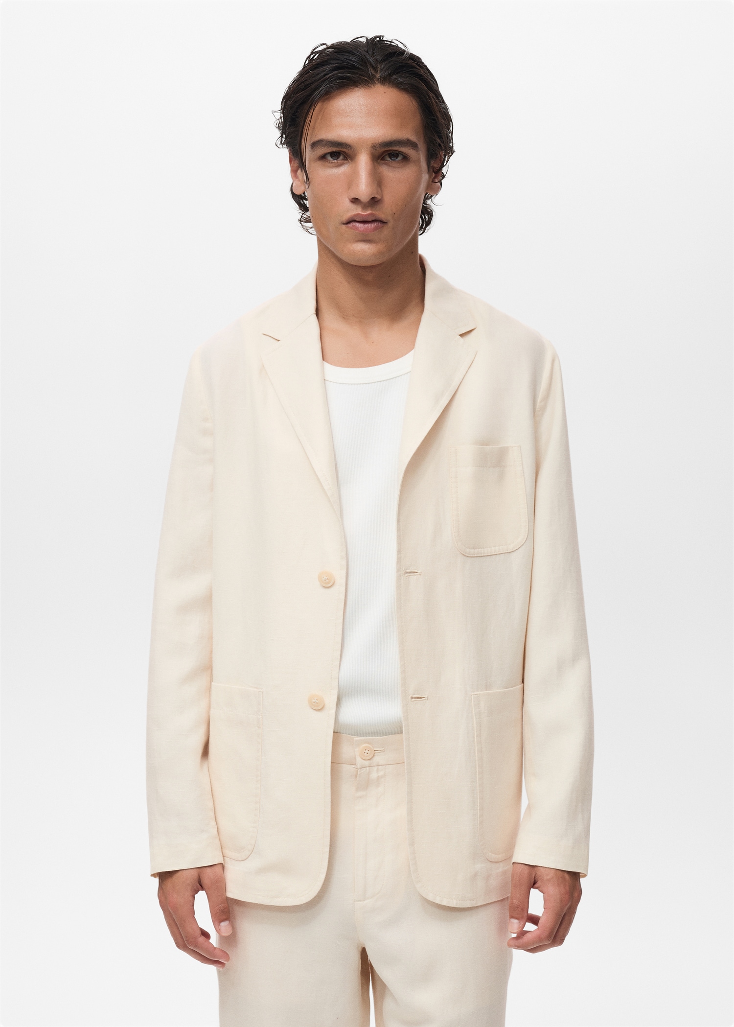 Linen-lyocell blend suit jacket Men MANGO Georgia