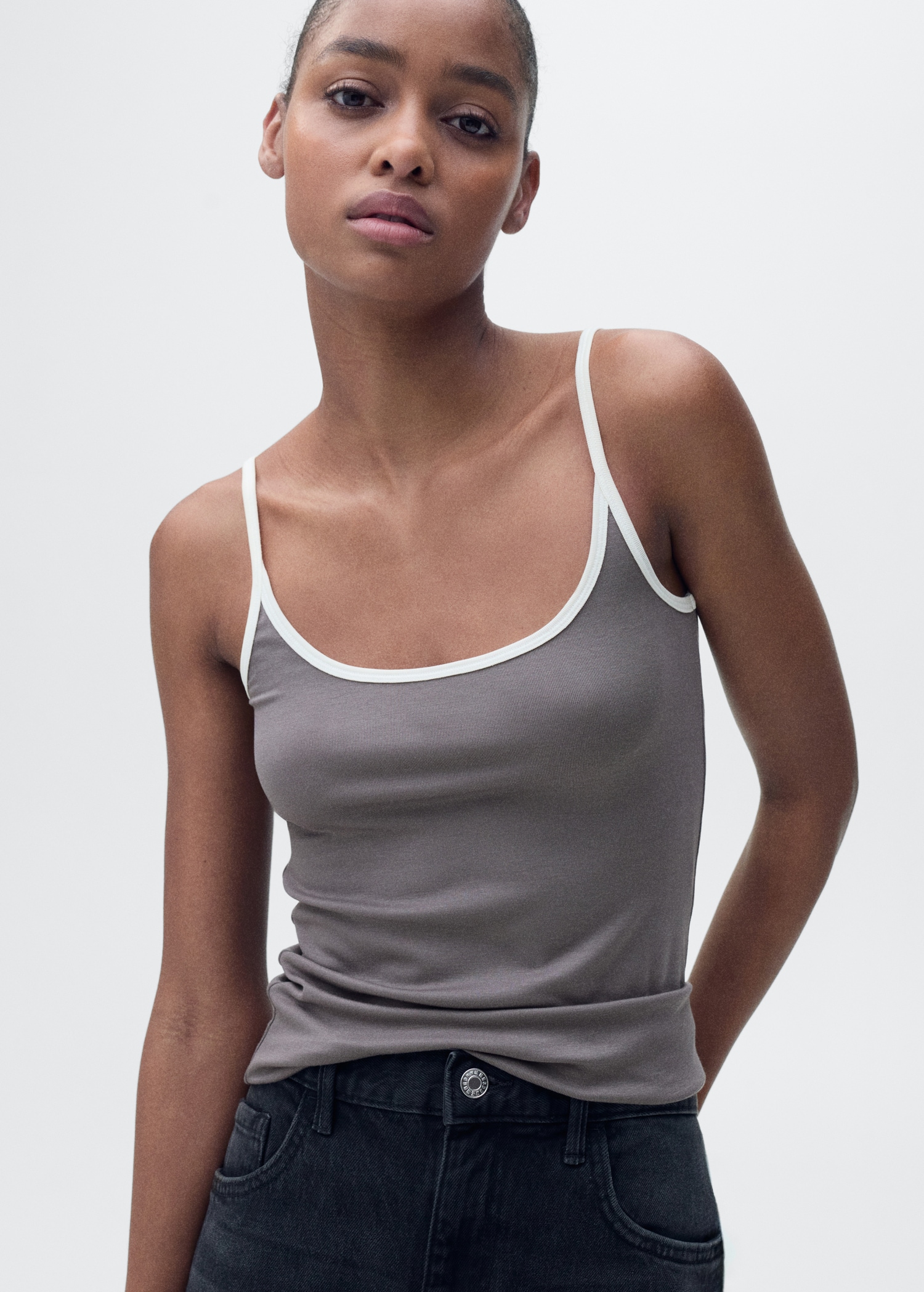 Lyocell top with contrasting trim - Medium plane