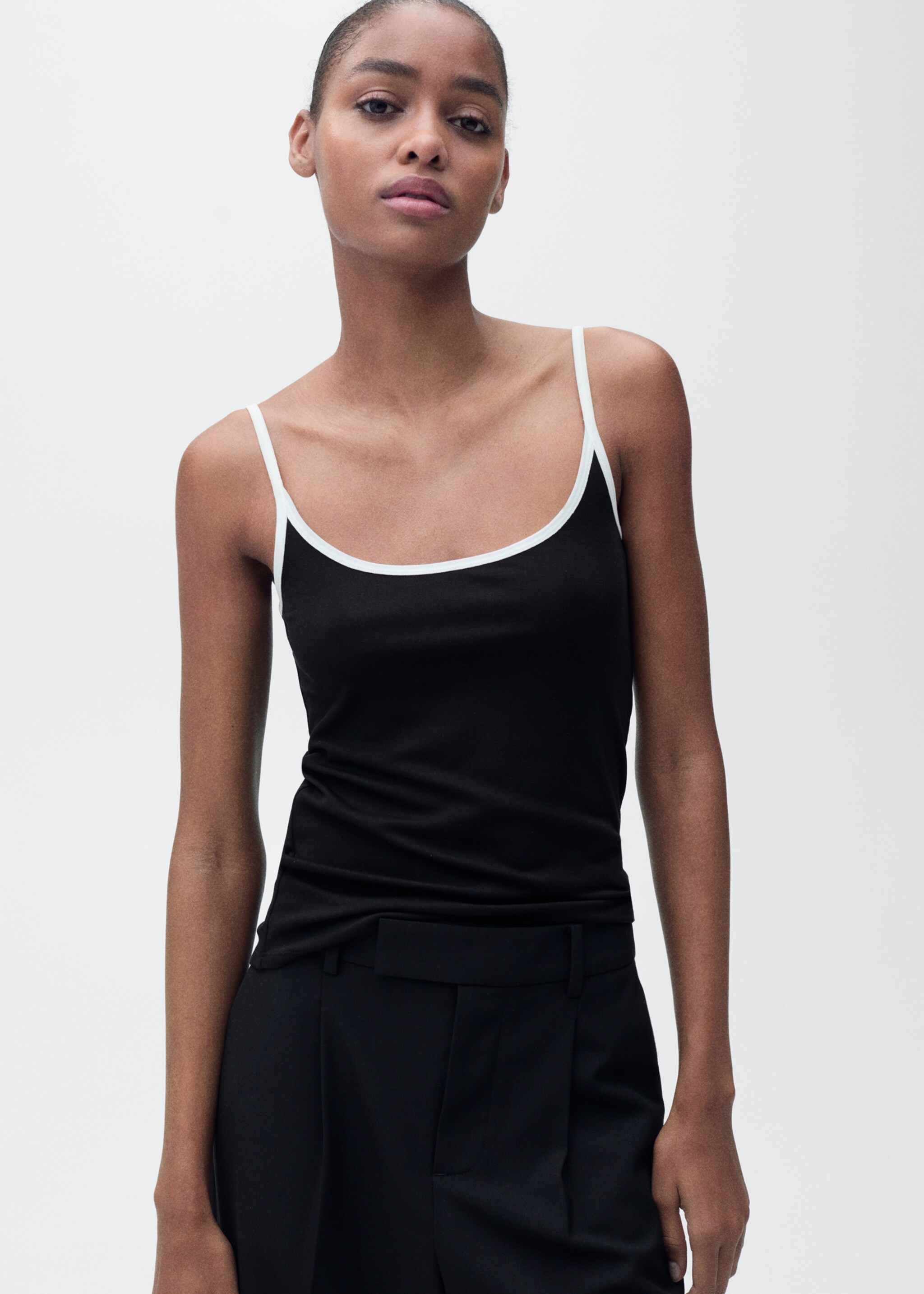Lyocell top with contrasting trim - Medium plane