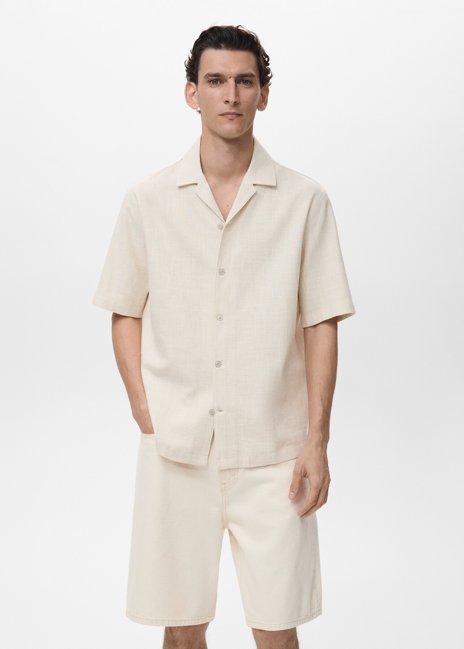 Camisa regular fit algodón lino - Plano medio