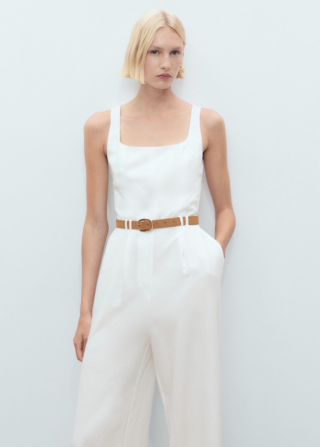 Long lyocell jumpsuit with belt