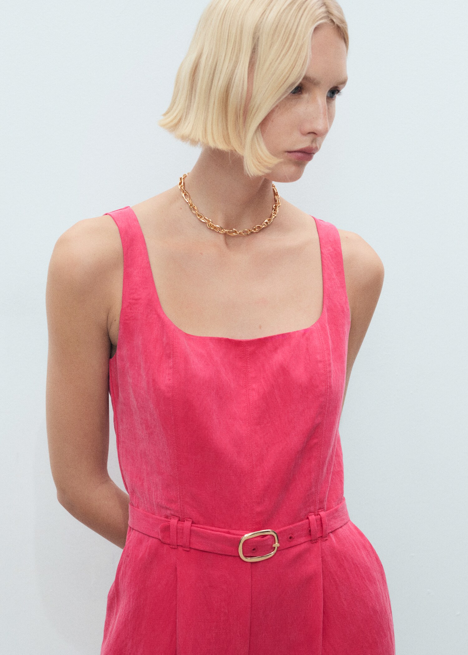 Long lyocell jumpsuit with belt - Details of the article 1