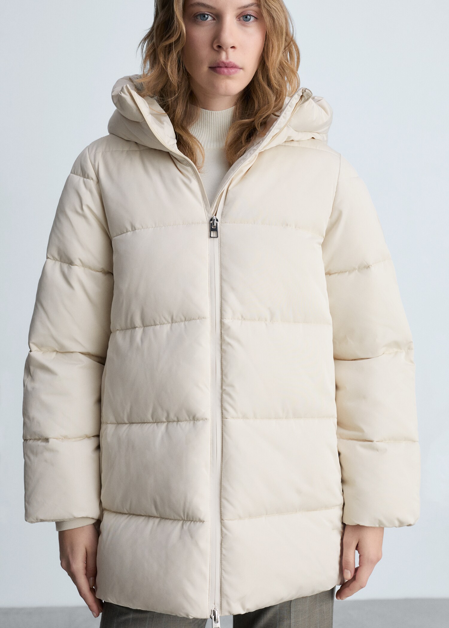 Quilted midi anorak with hood - Medium plane