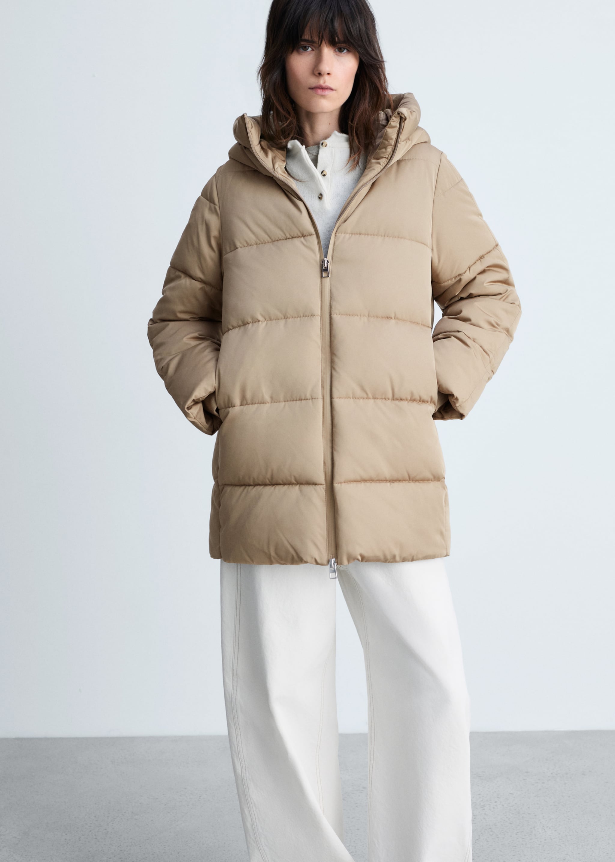 Quilted midi anorak with hood - Medium plane