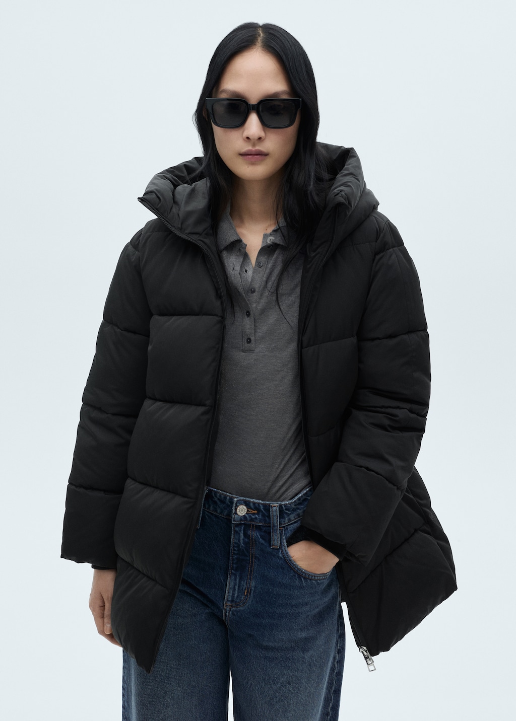 Mango Quilted midi anorak with hood