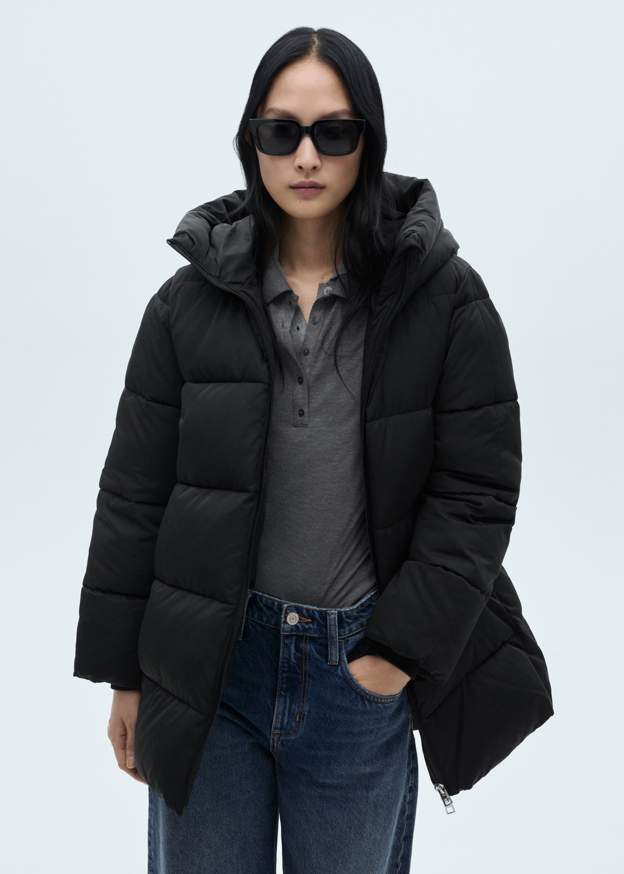 Quilted midi anorak with hood - Medium plane