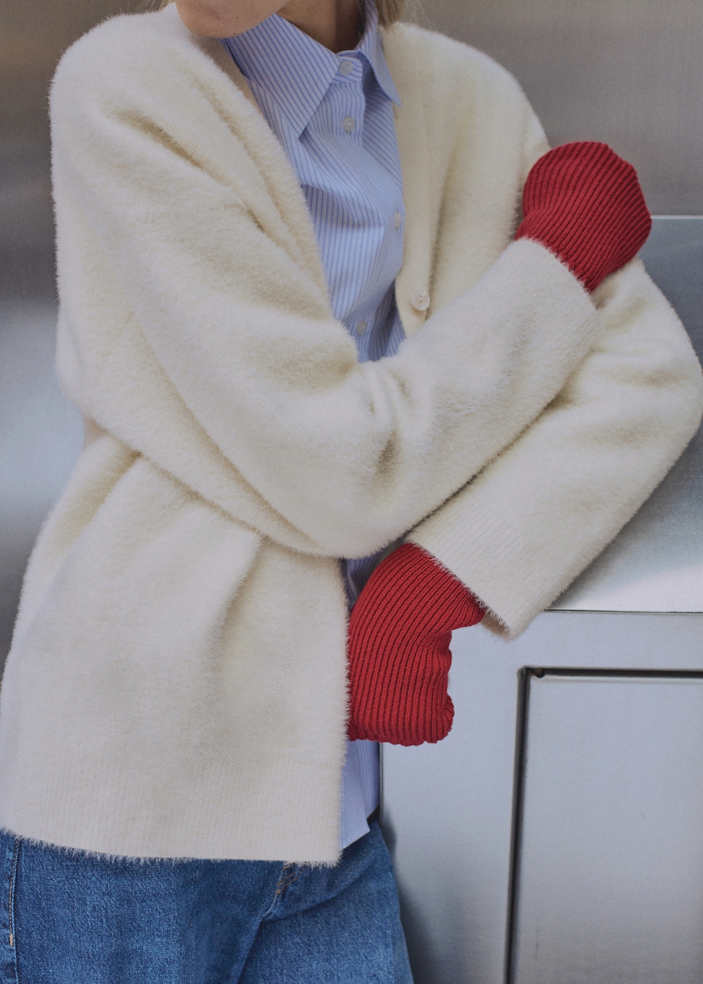 Fur-effect knitted cardigan