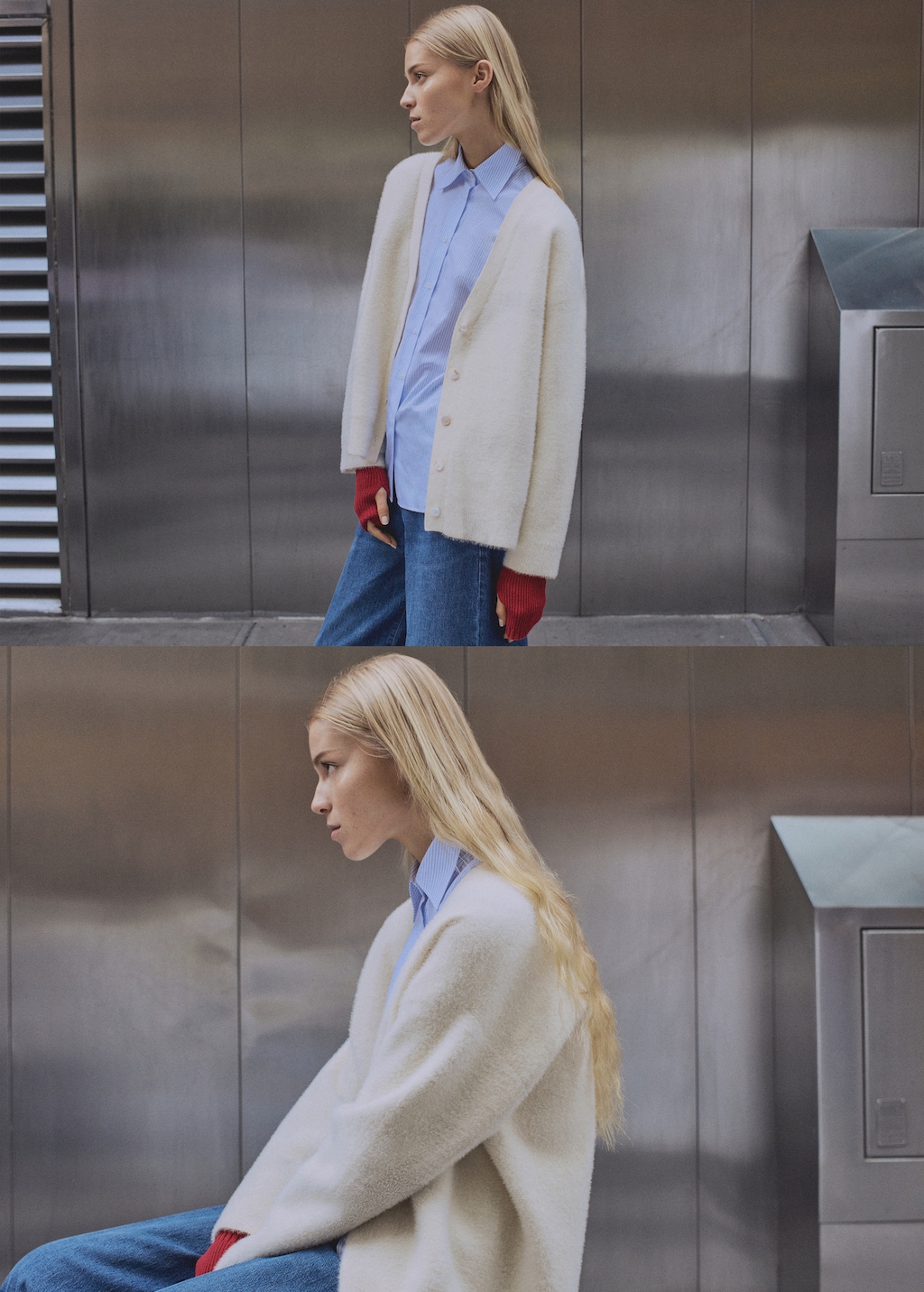 Fur-effect knitted cardigan