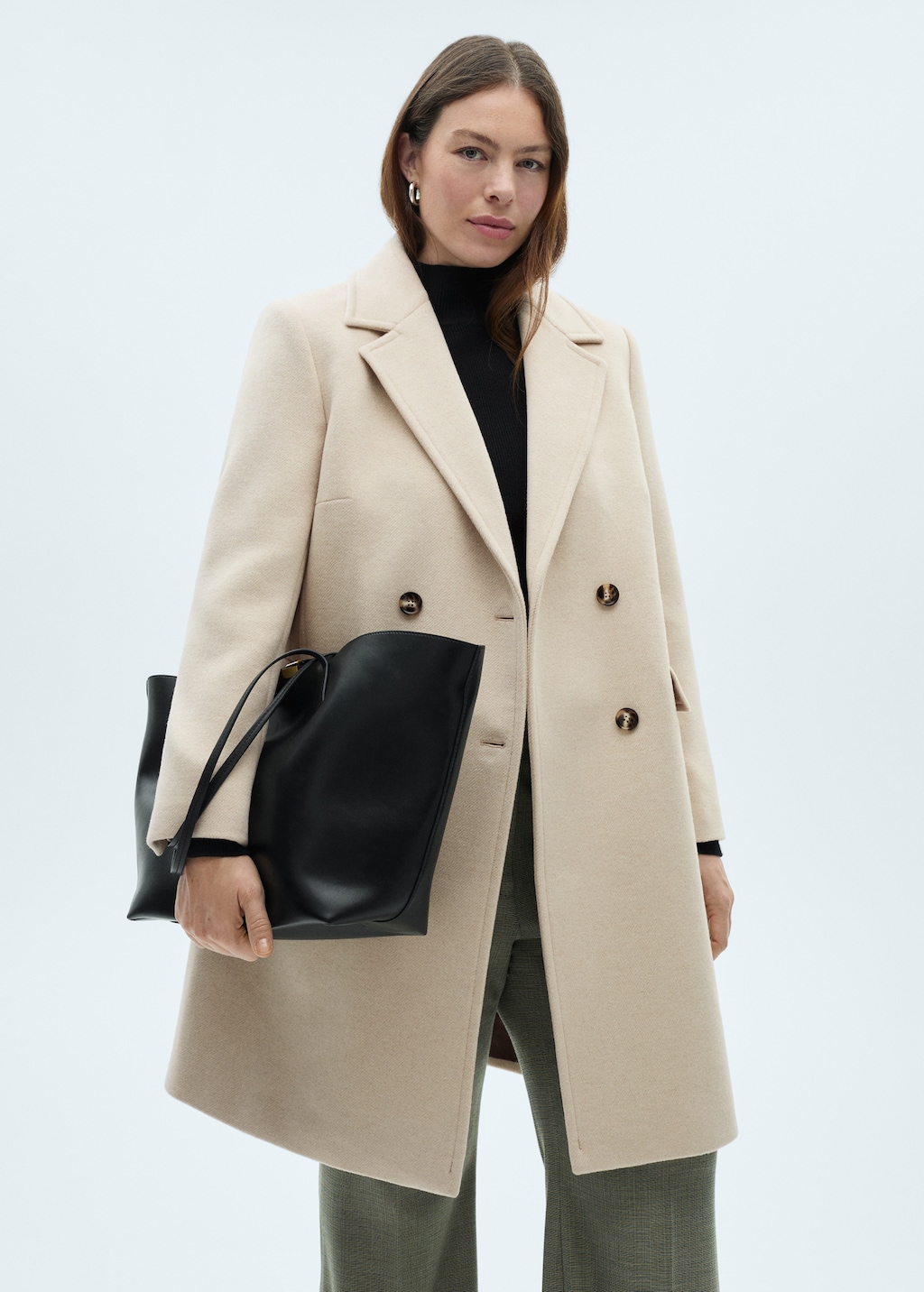 beige double breasted coat