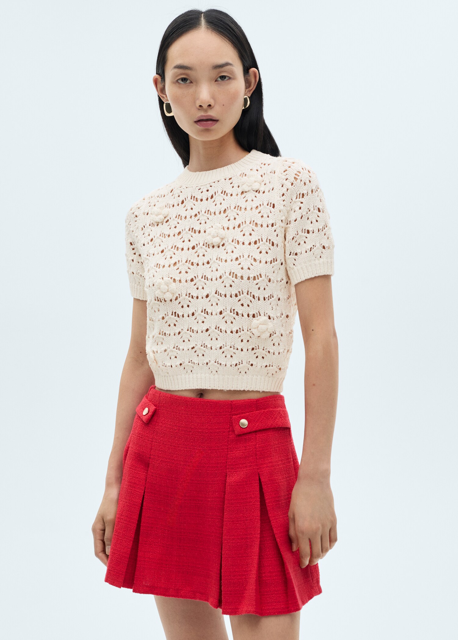 Sweater rajutan openwork pendek - Tampilan Sedang