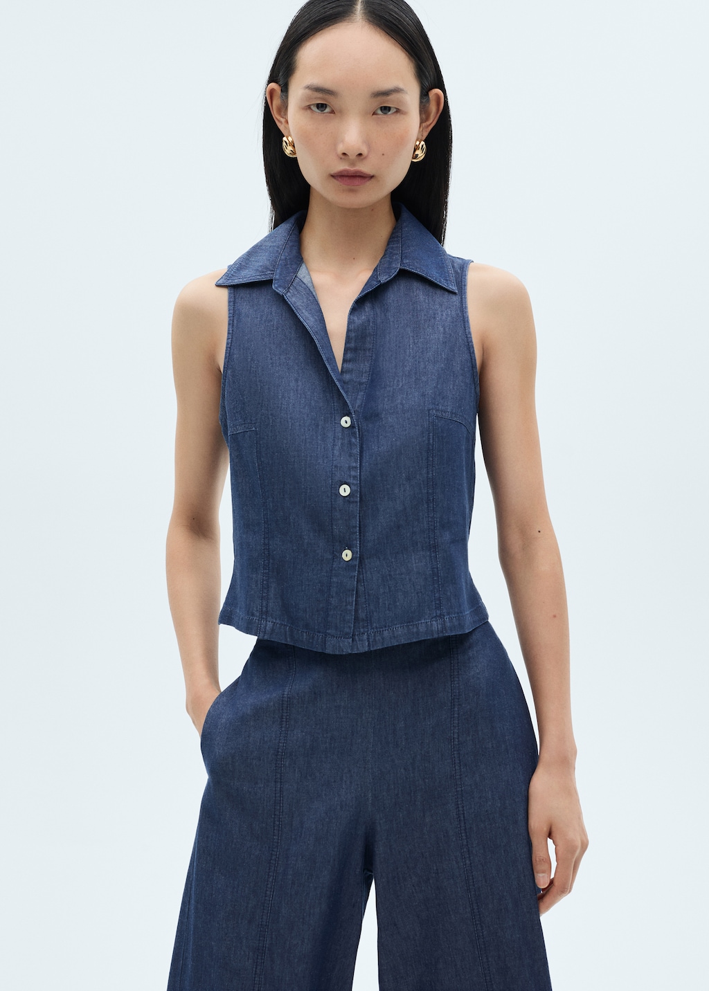 Denim-effect cotton top - Women | MANGO USA
