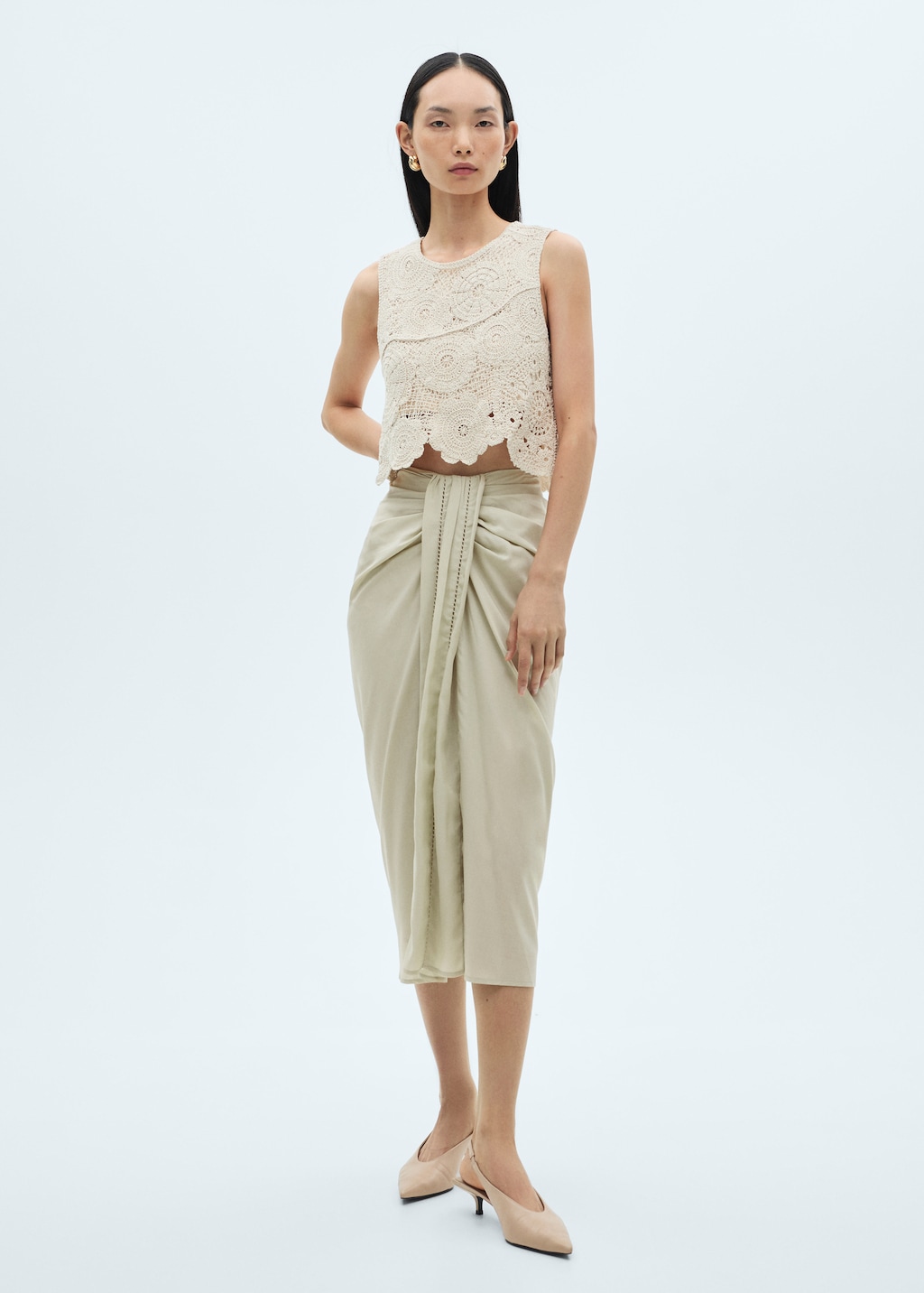 【海外限定】REISSスカート☆Neutral Meagan Suede Drawstring M Buy Reiss Beige Caro Wrap Front Midi Skirt with Linen from