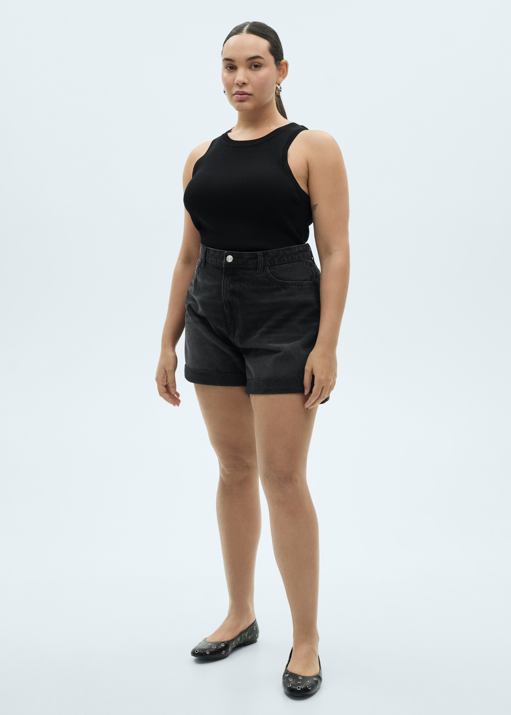 Shorts denim mom-fit tiro alto - Detalle del artículo 3