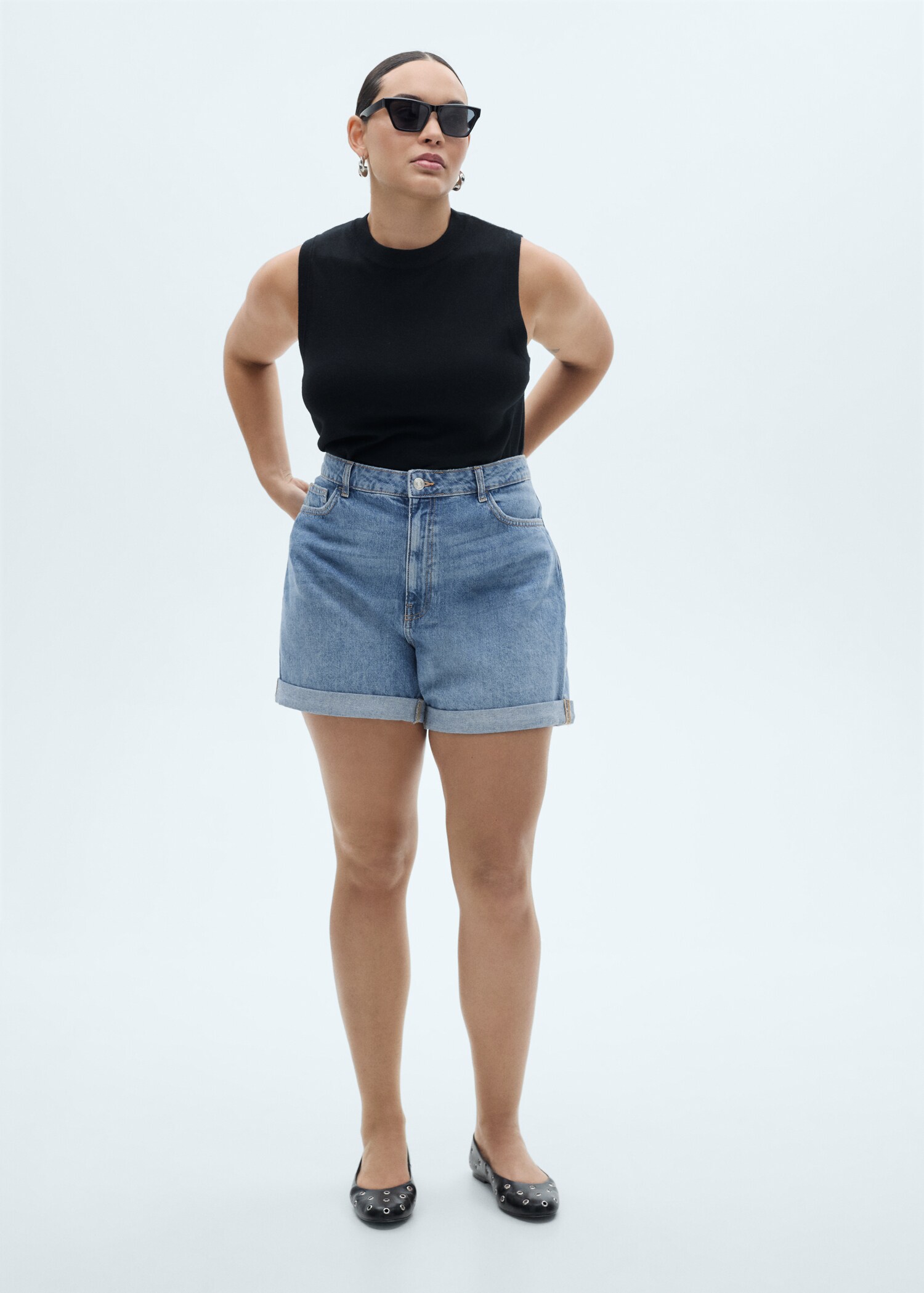 Shorts denim mom-fit tiro alto - Detalle del artículo 3