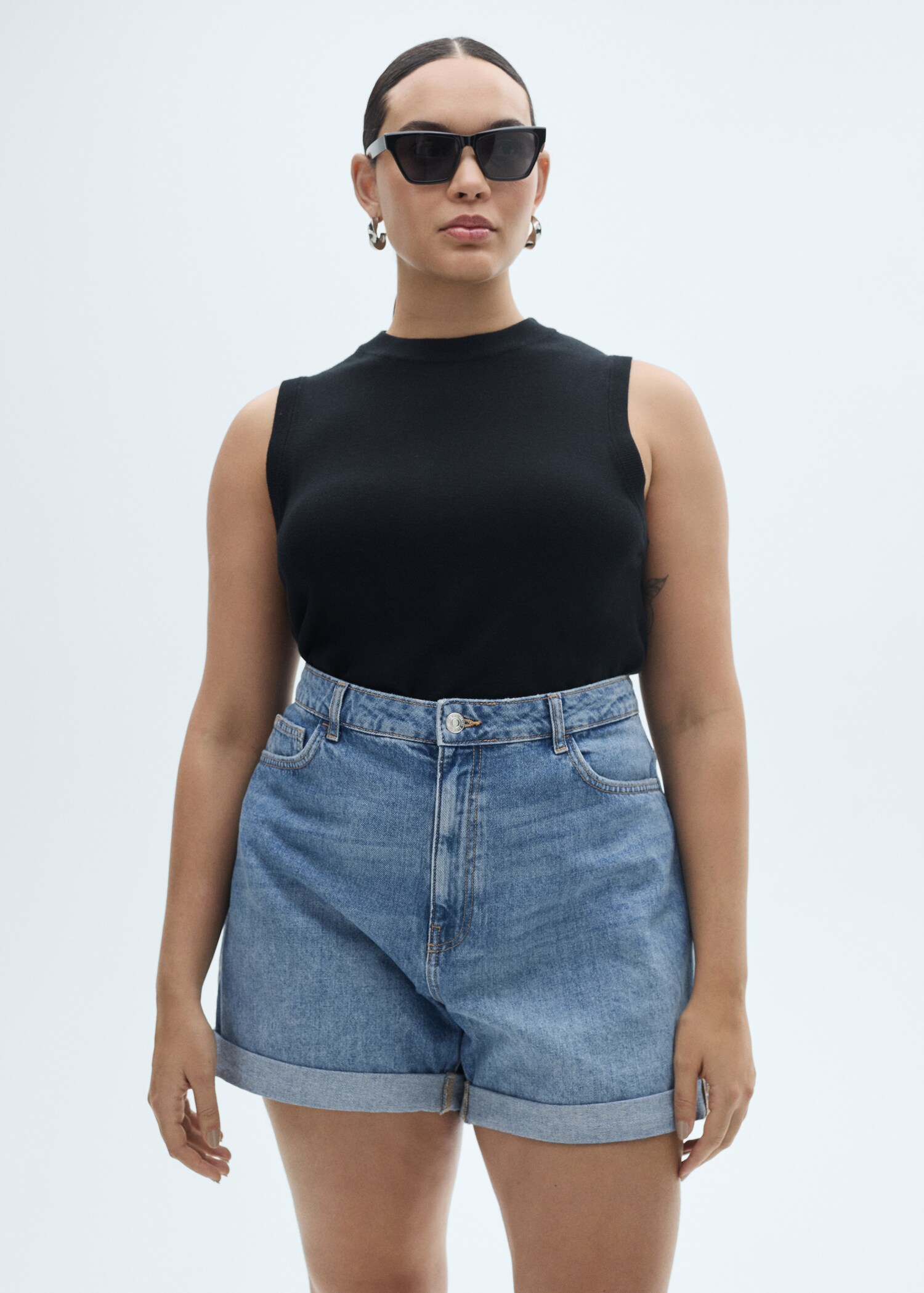 Shorts denim mom-fit tiro alto - Detalle del artículo 5