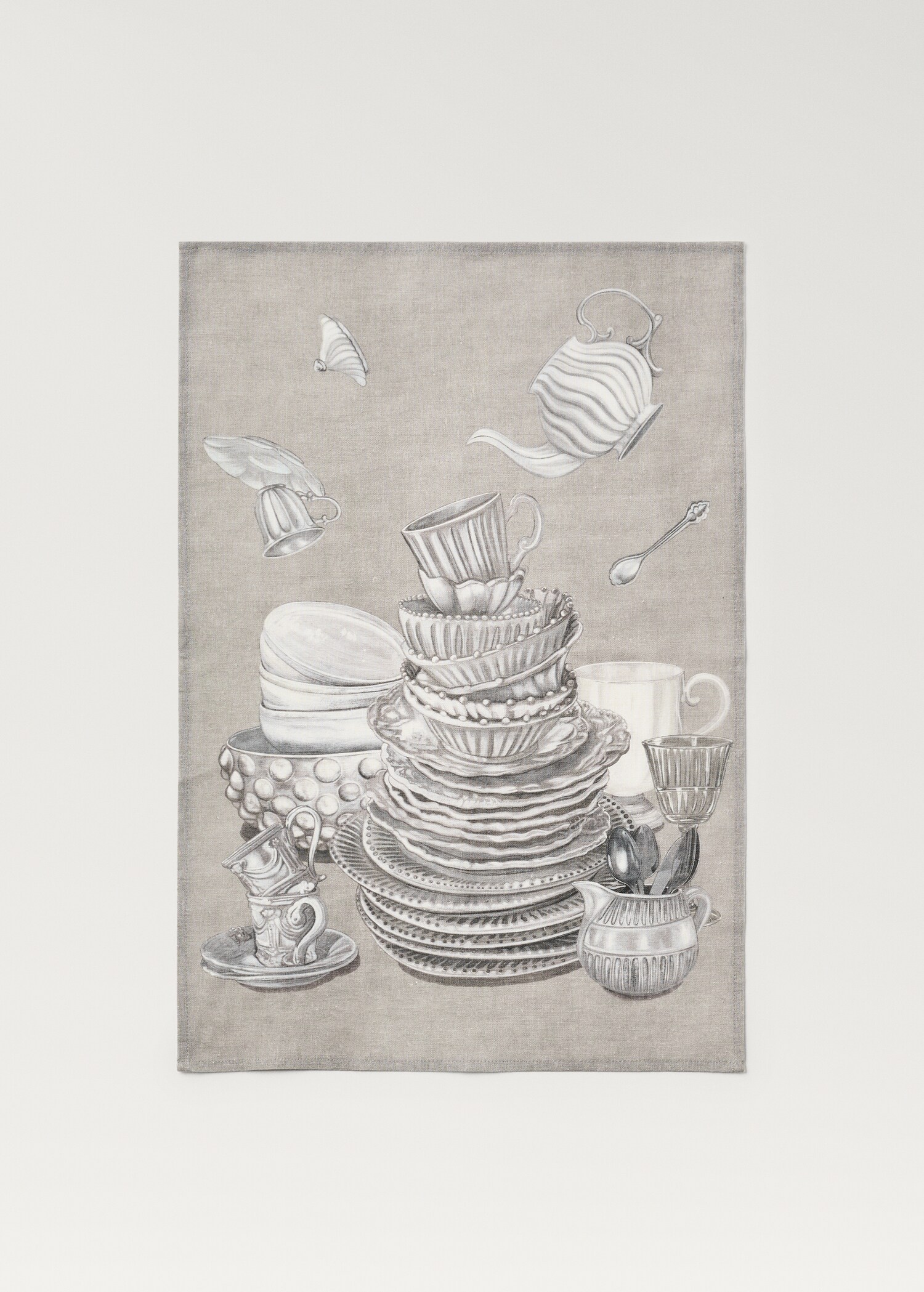 Cotton linen dish cloth with crockery print - Details of the article 1