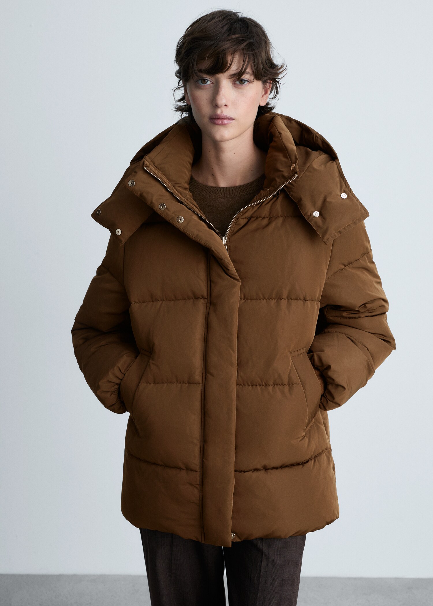 Quilted midi anorak with hood - Medium plane