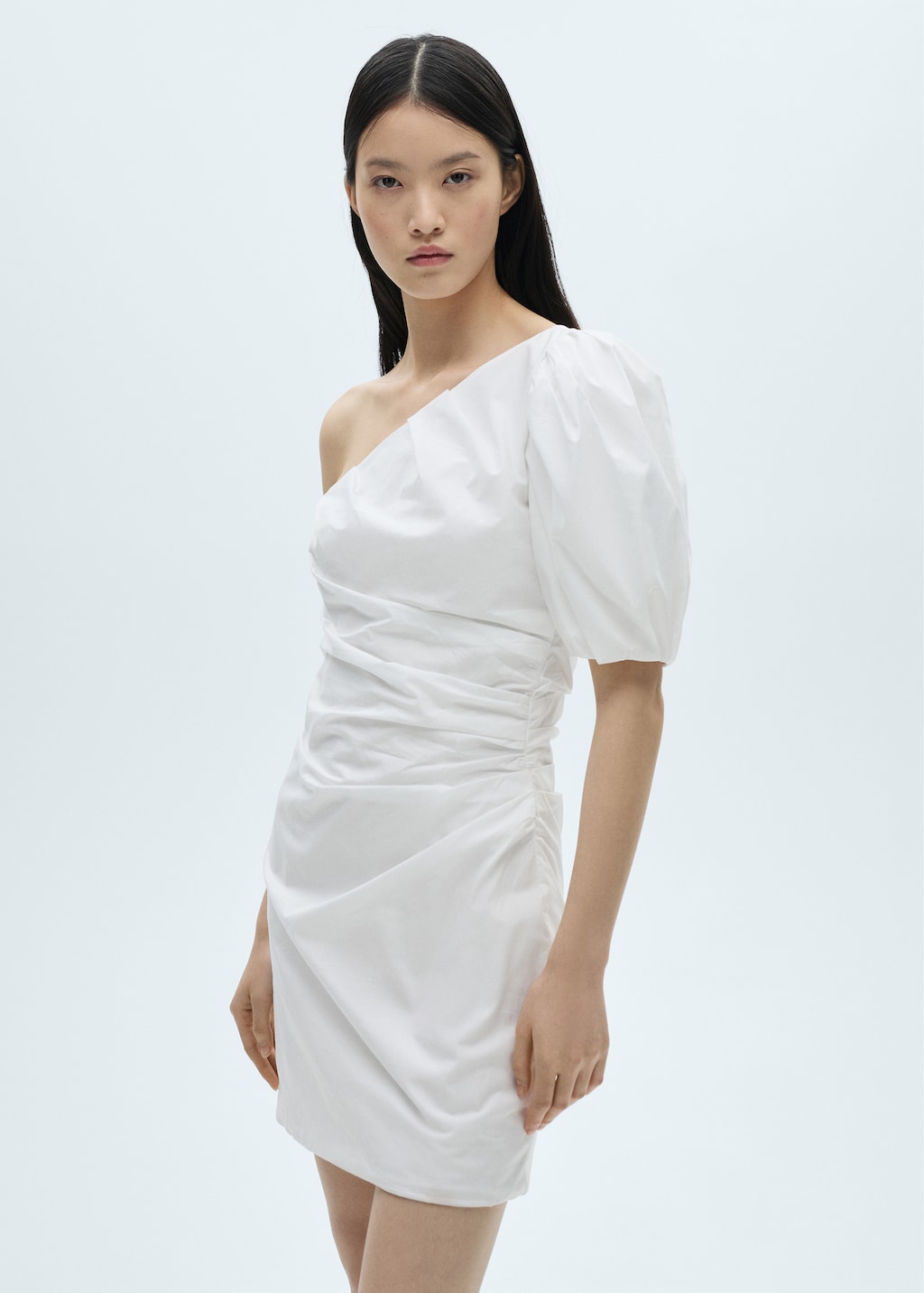 Mango Asymmetrical puff-sleeve dress