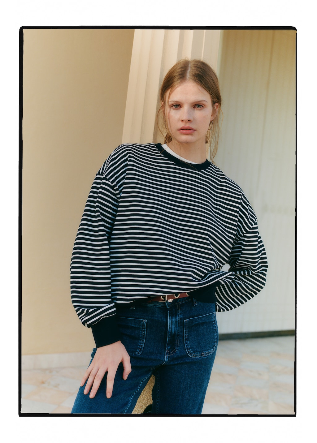 トップス STILL BY HAND SILKETE COTTON SWEAT NAVY Men's Performance Ponte Top Stitch Crew Neck Sweatshirt