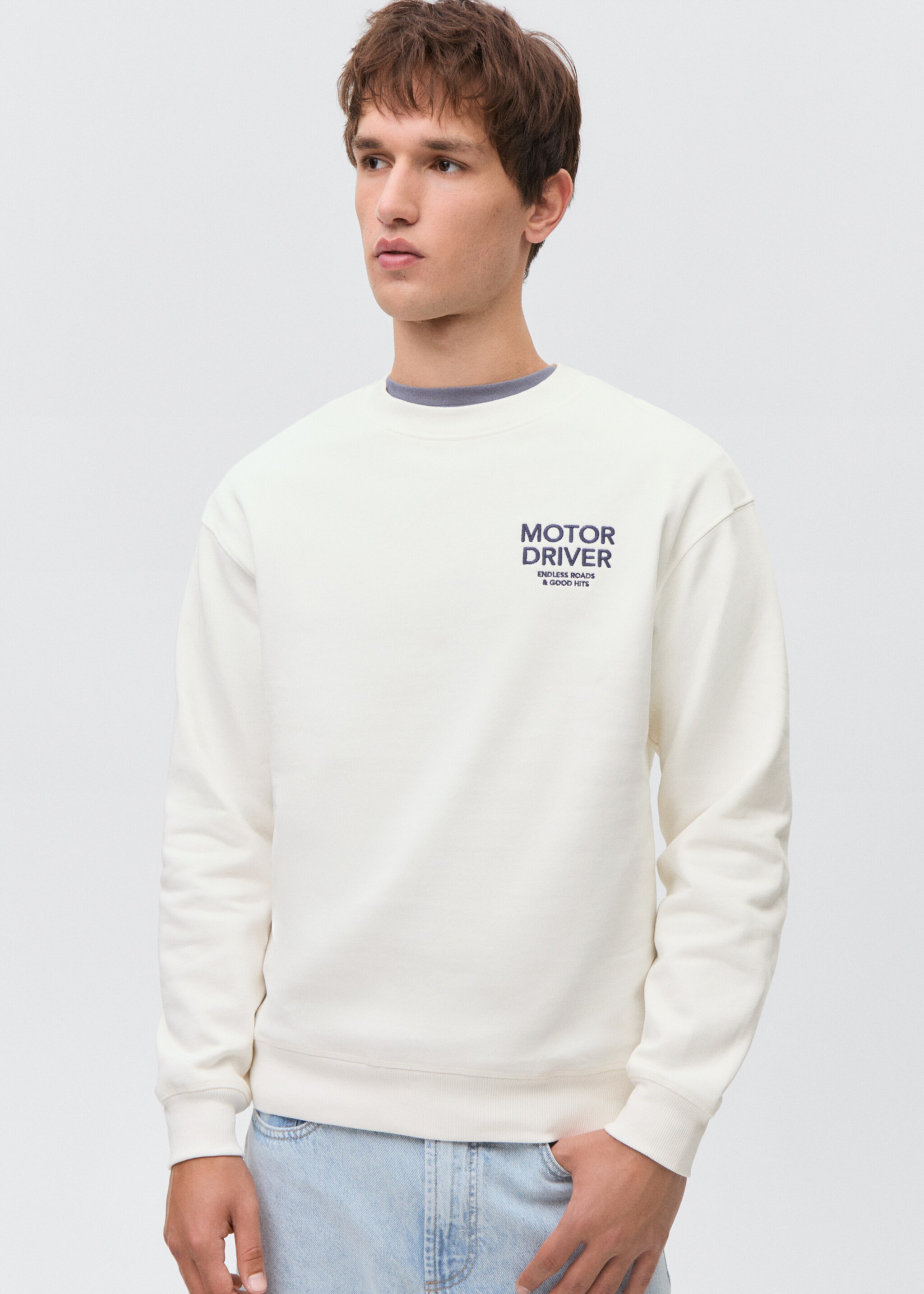 Cotton sweatshirt with printed message - Medium plane