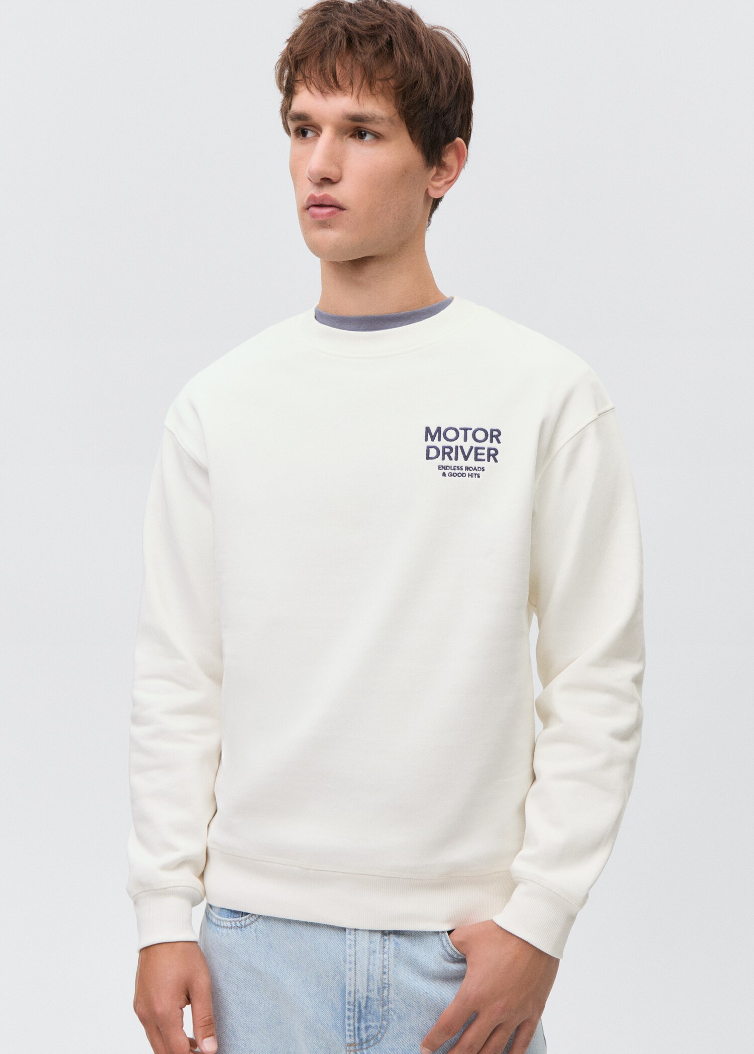 Cotton sweatshirt with printed message - Medium plane