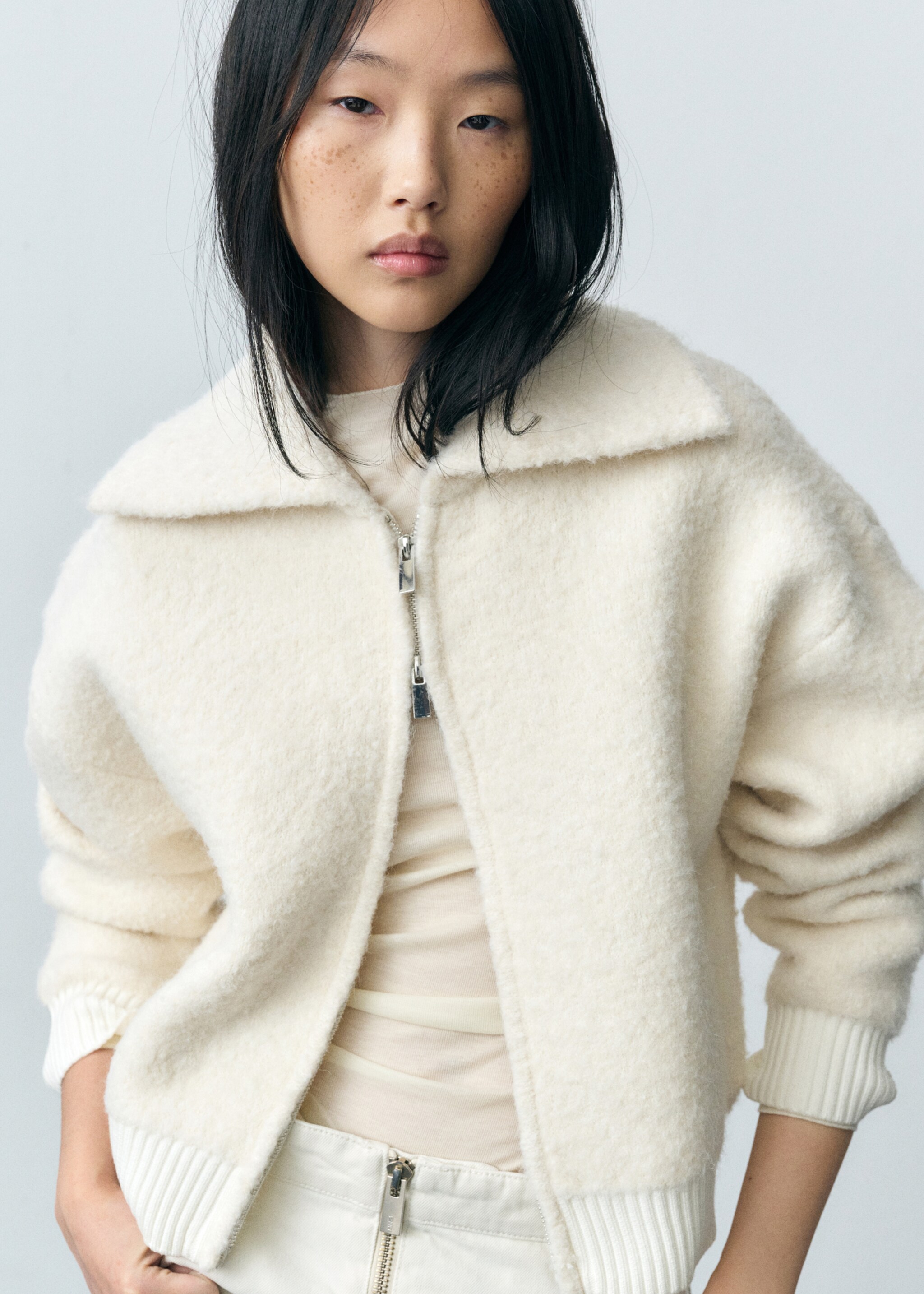 Veste laine mélangée tissu bouclette - Plan moyen