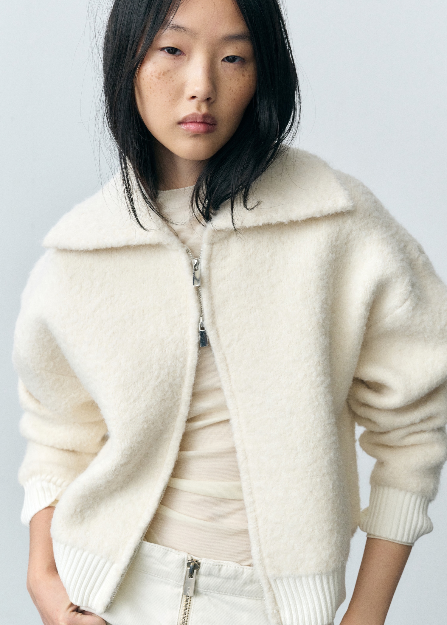 Mango Veste Bouclette Femme Veste Laine Mélangée Tissu Bouclette